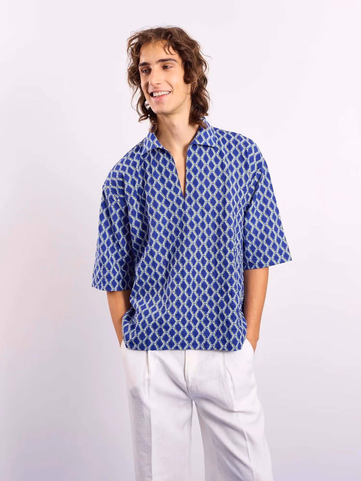 Blue & Green Geometrical Printed Pullover image 3
