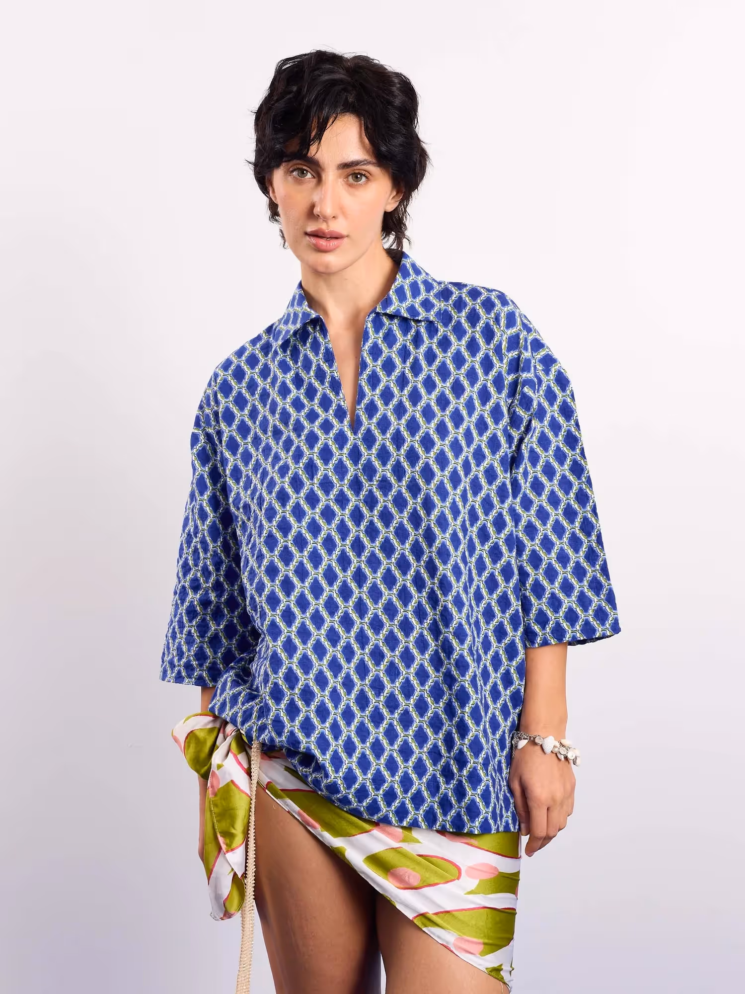 Blue & Green Geometrical Printed Pullover image 4