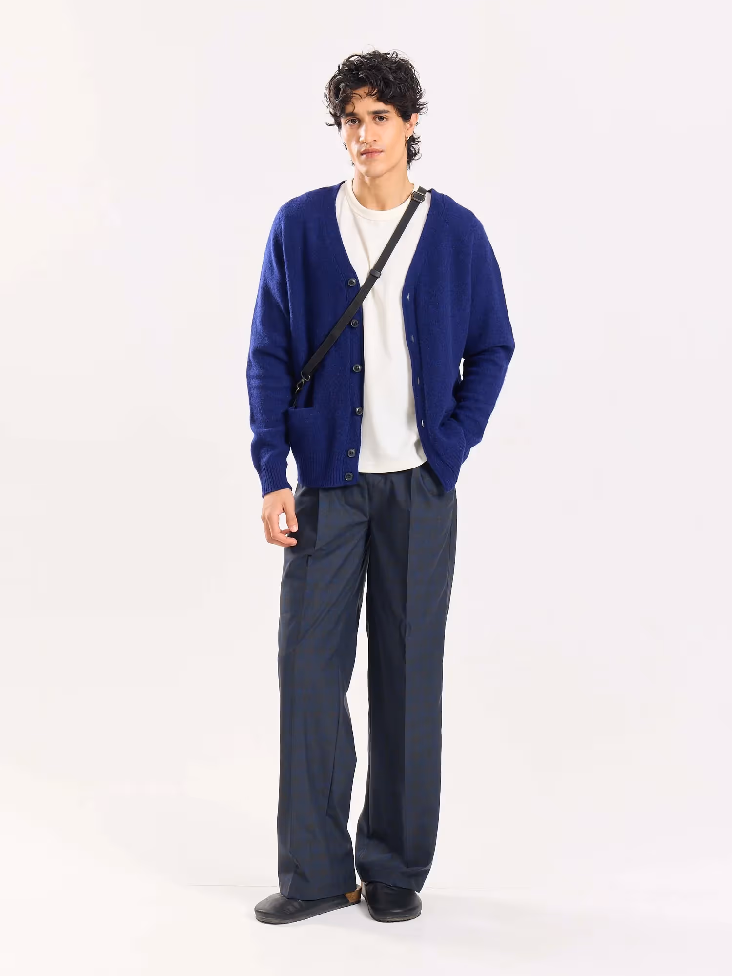 Blue & Grey Checked Baggy Fit Trousers image 1