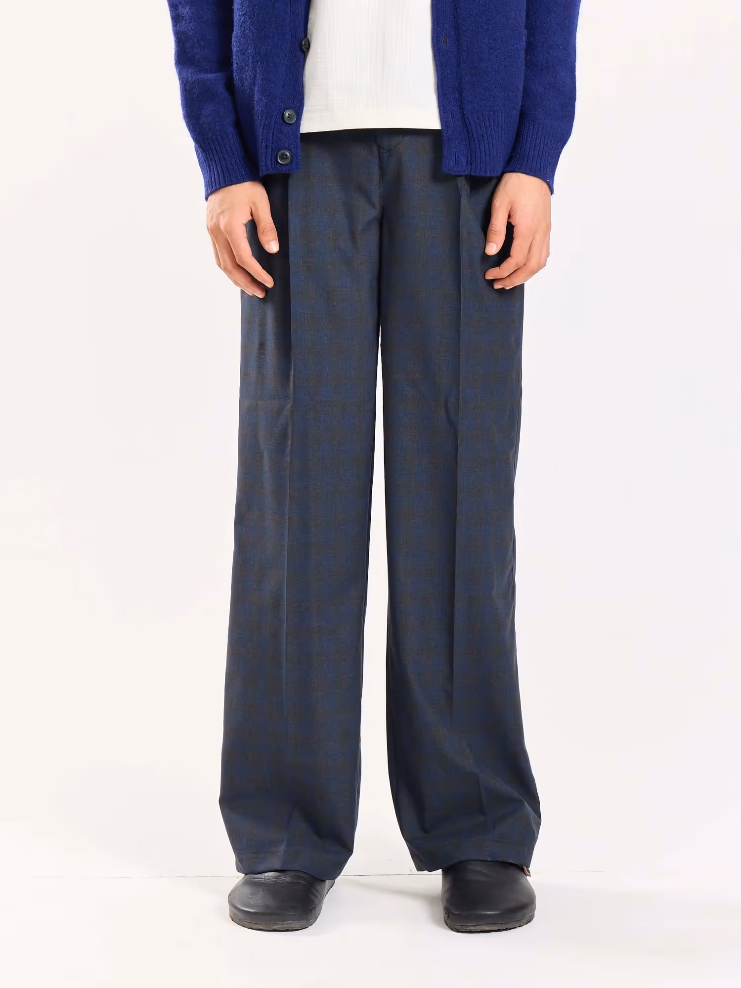 Blue & Grey Checked Baggy Fit Trousers image 2