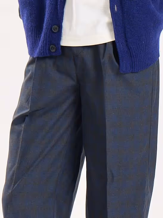 Blue & Grey Checked Baggy Fit Trousers image 3
