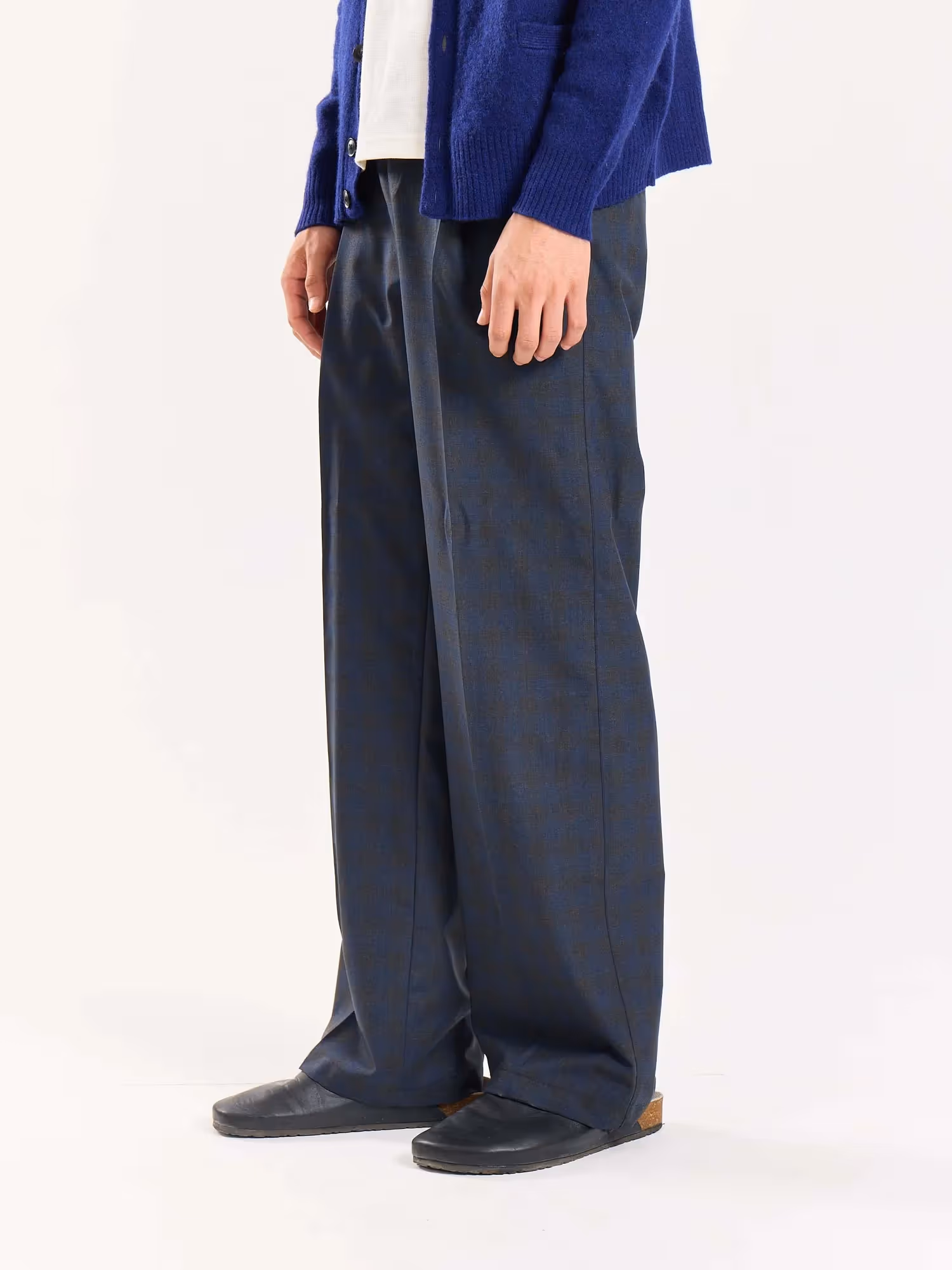 Blue & Grey Checked Baggy Fit Trousers image 4