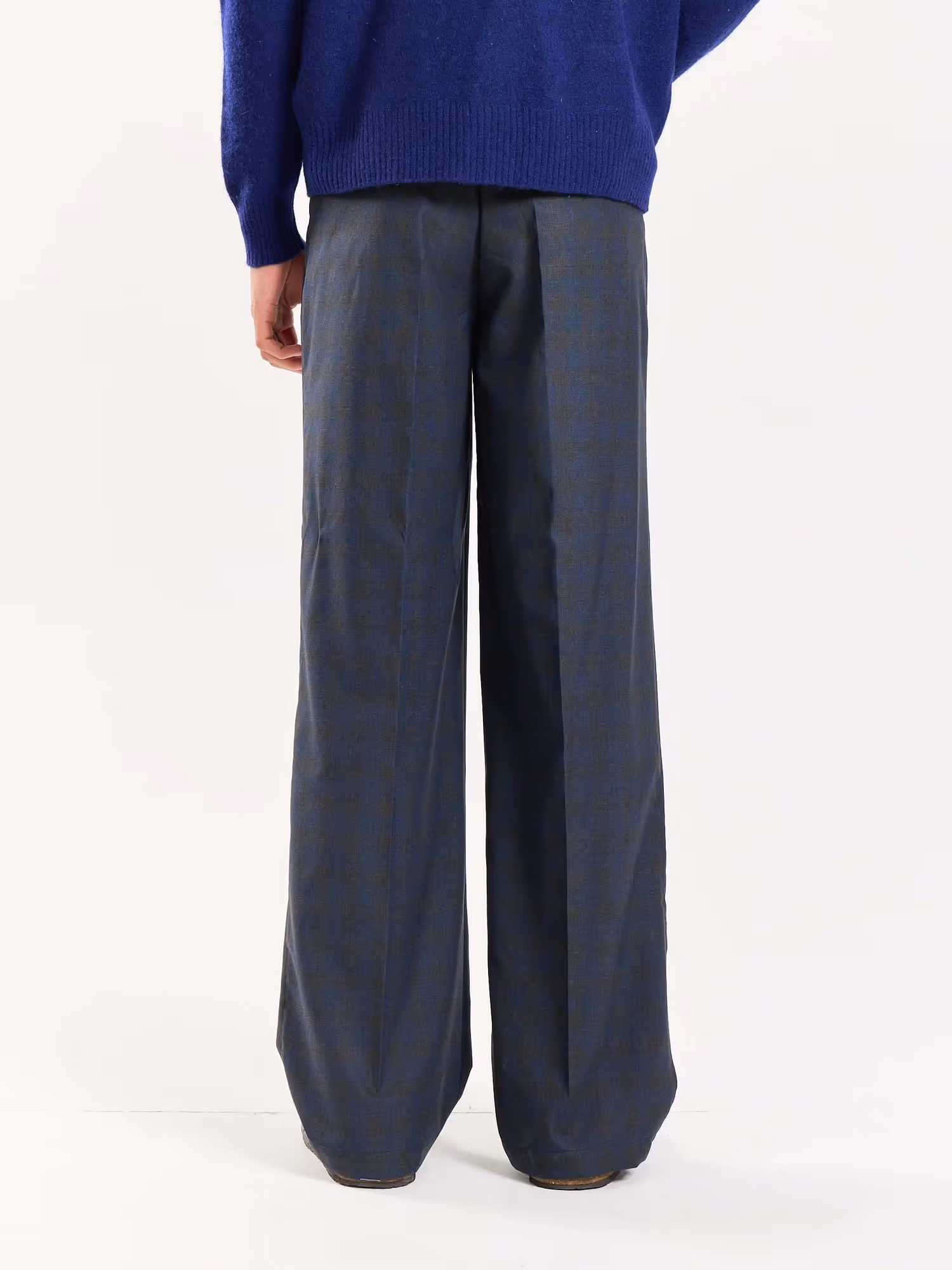 Blue & Grey Checked Baggy Fit Trousers image 7
