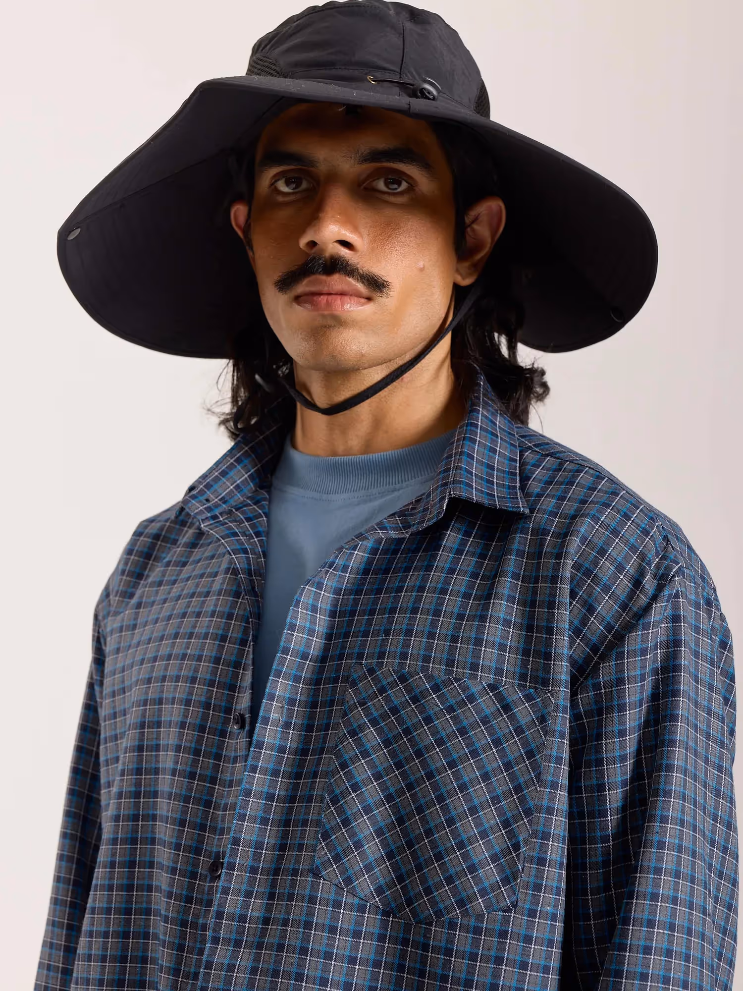 Blue & Grey Checkered Oversized Cropped Shirt  image 5