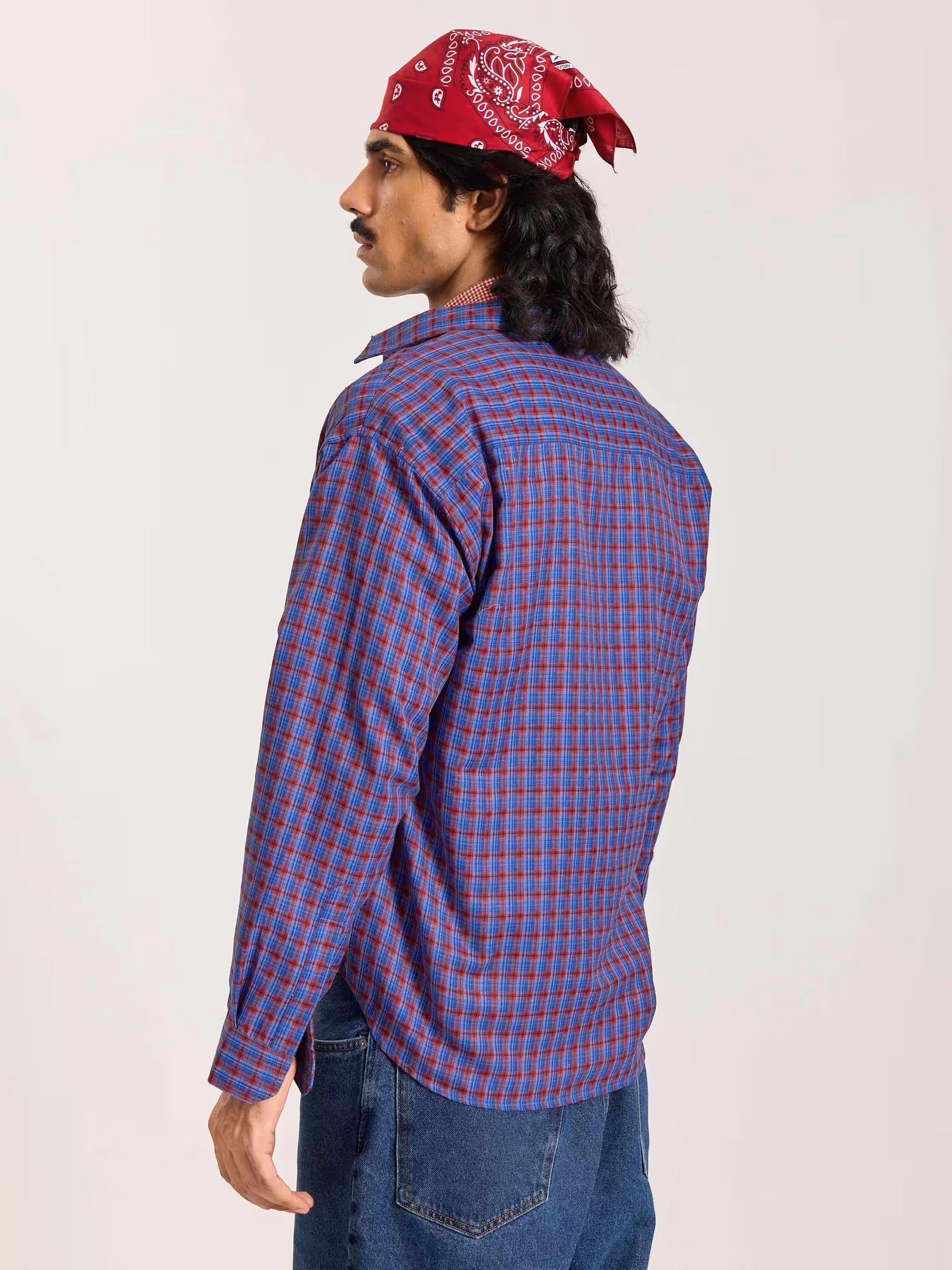 Blue & Red Checkered Oversized Cropped Shirt image 8