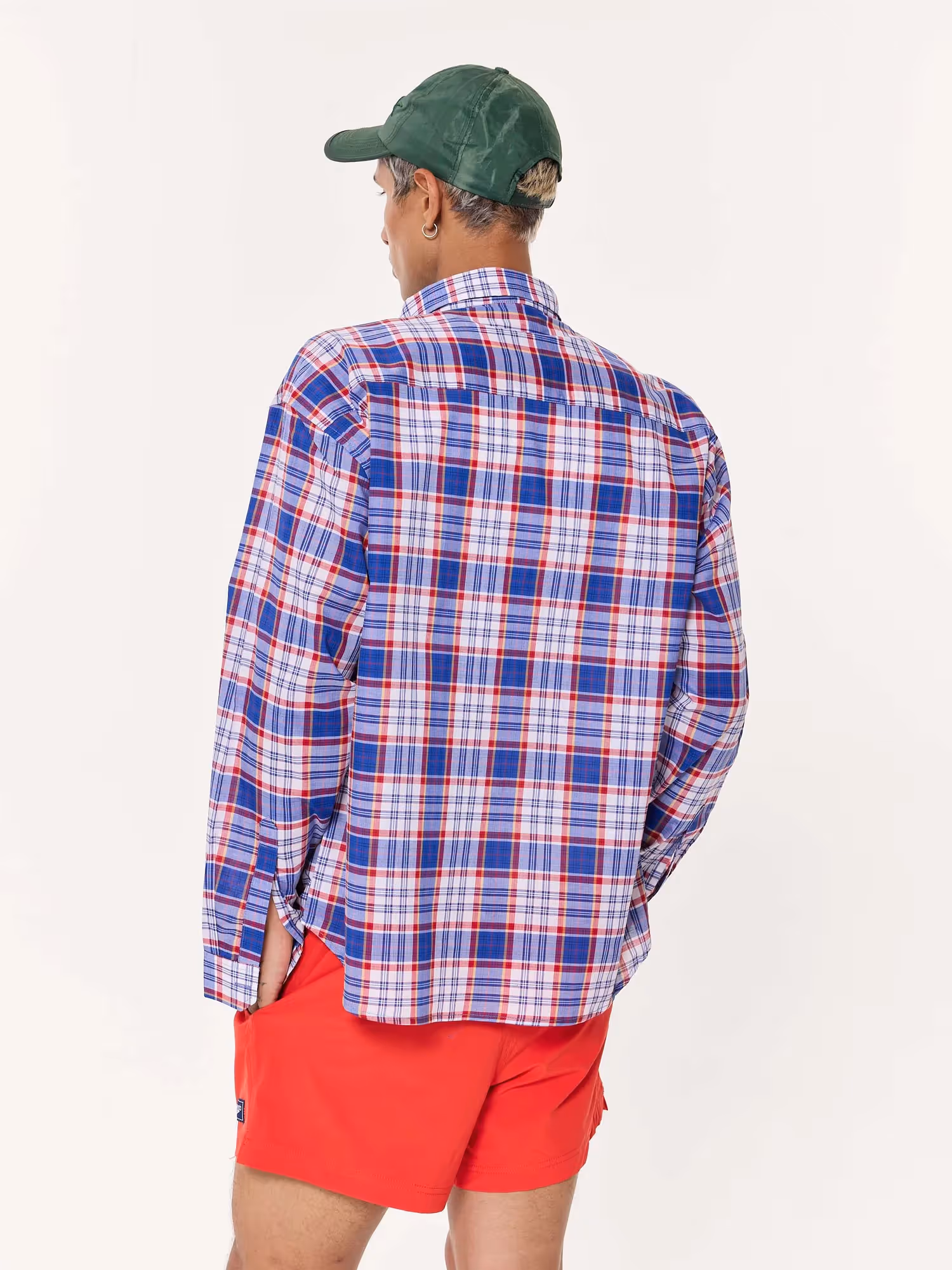 Blue & Red Madras Checkered Oversized Cropped Shirt image 7