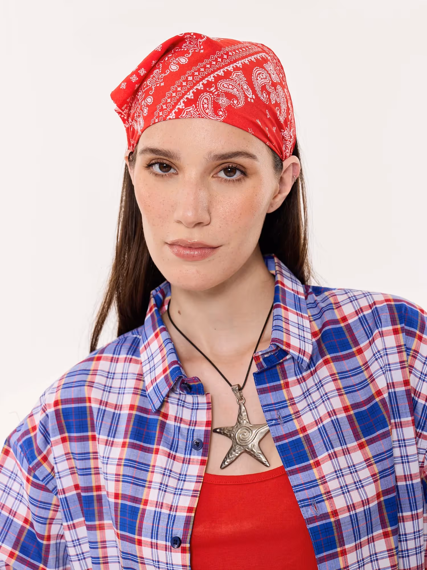 Blue & Red Madras Checkered Oversized Cropped Shirt image 8