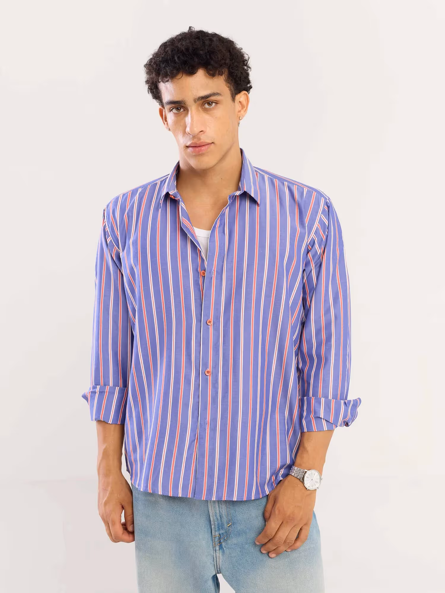 Blue & Red Striped Poplin Shirt image 1