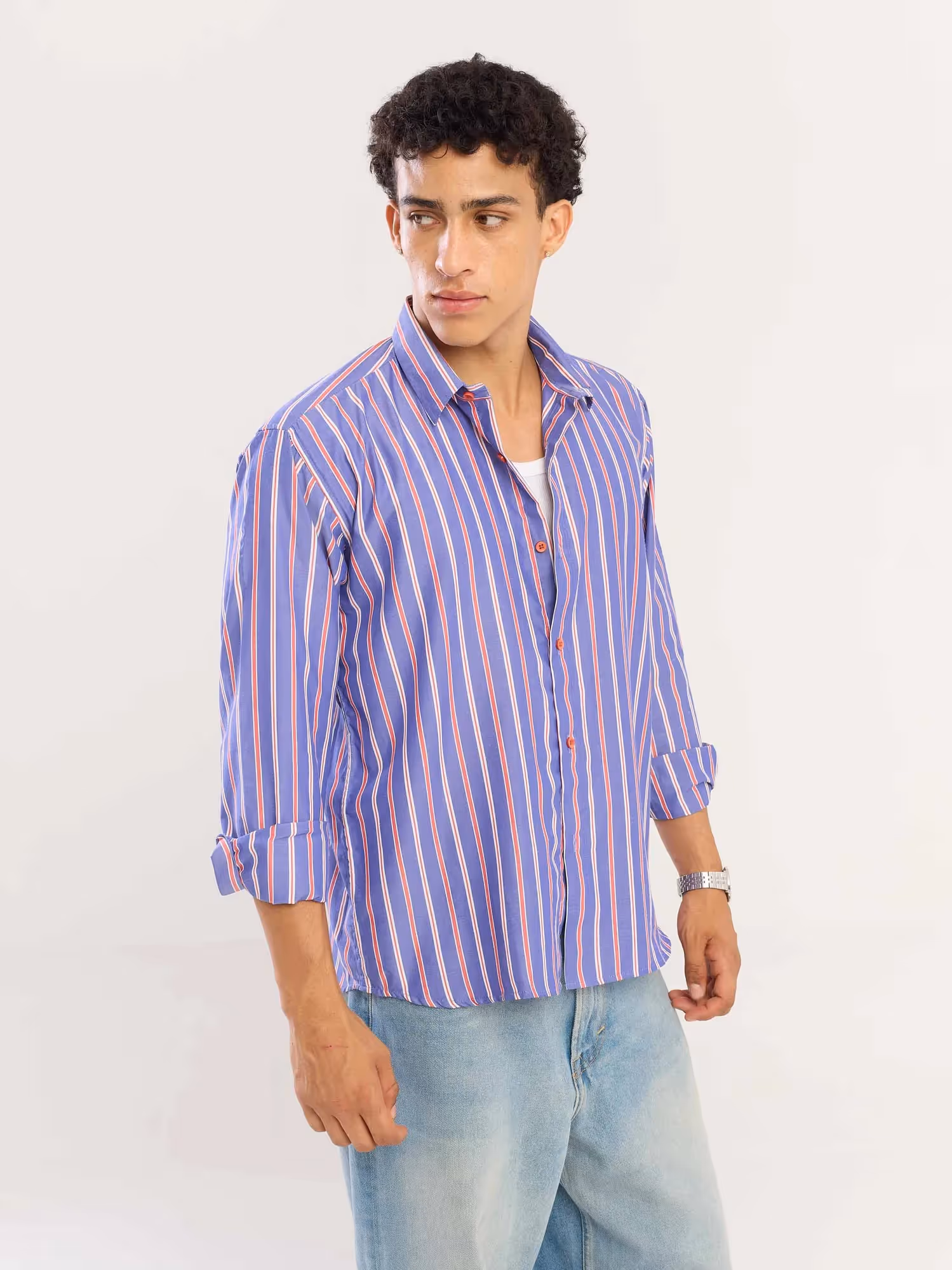 Blue & Red Striped Poplin Shirt image 5