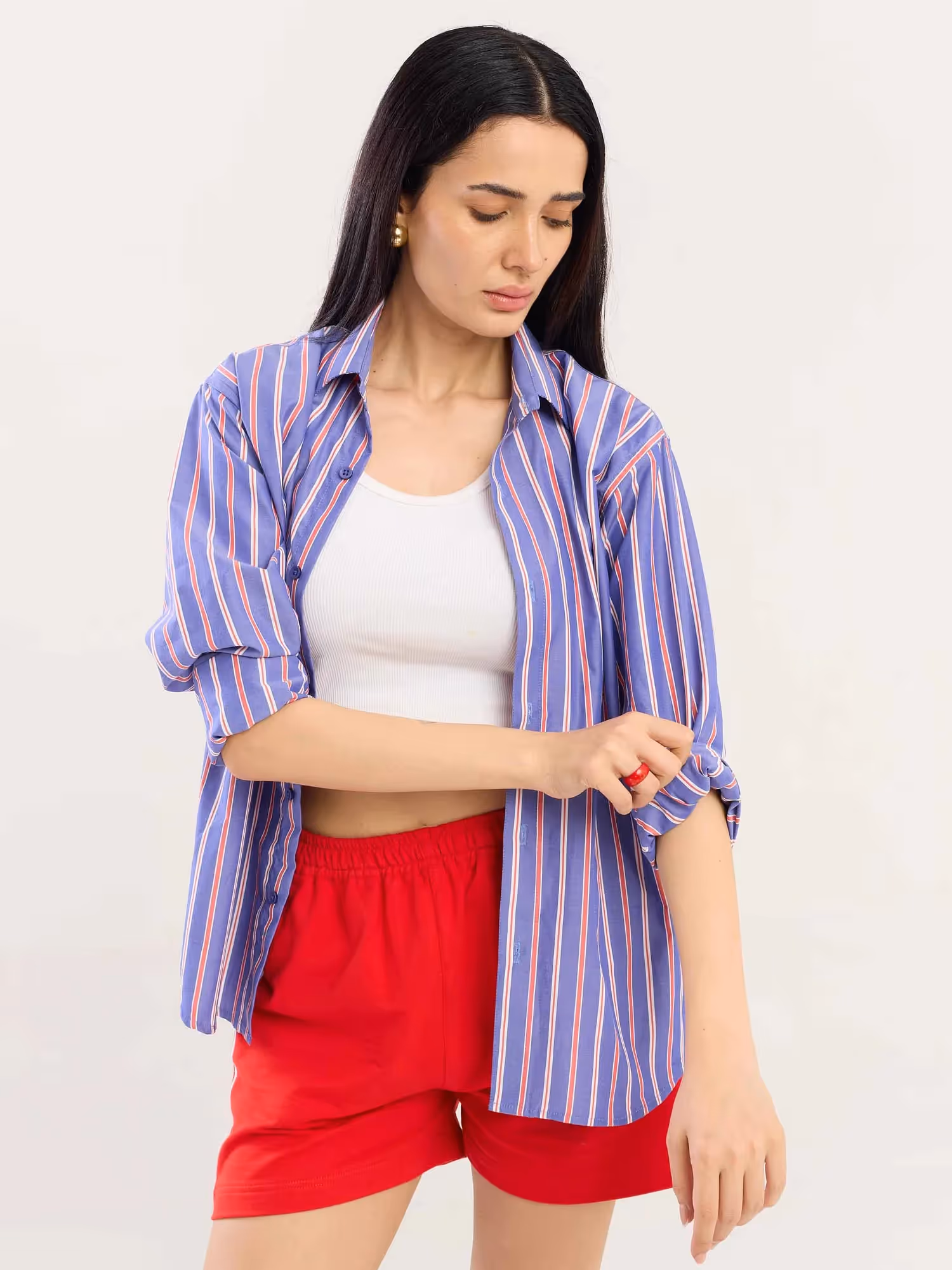 Blue & Red Striped Poplin Shirt image 6