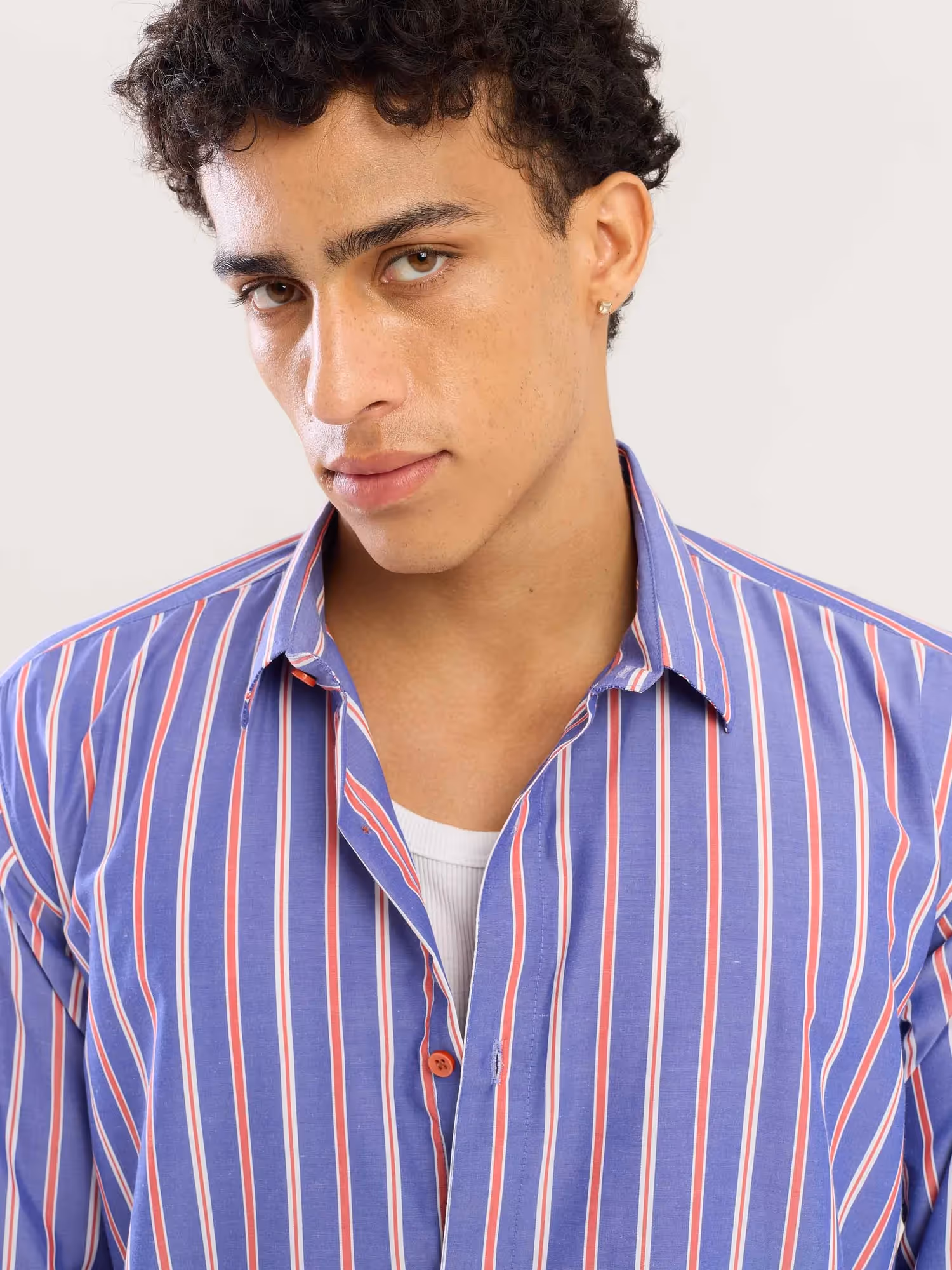 Blue & Red Striped Poplin Shirt image 7
