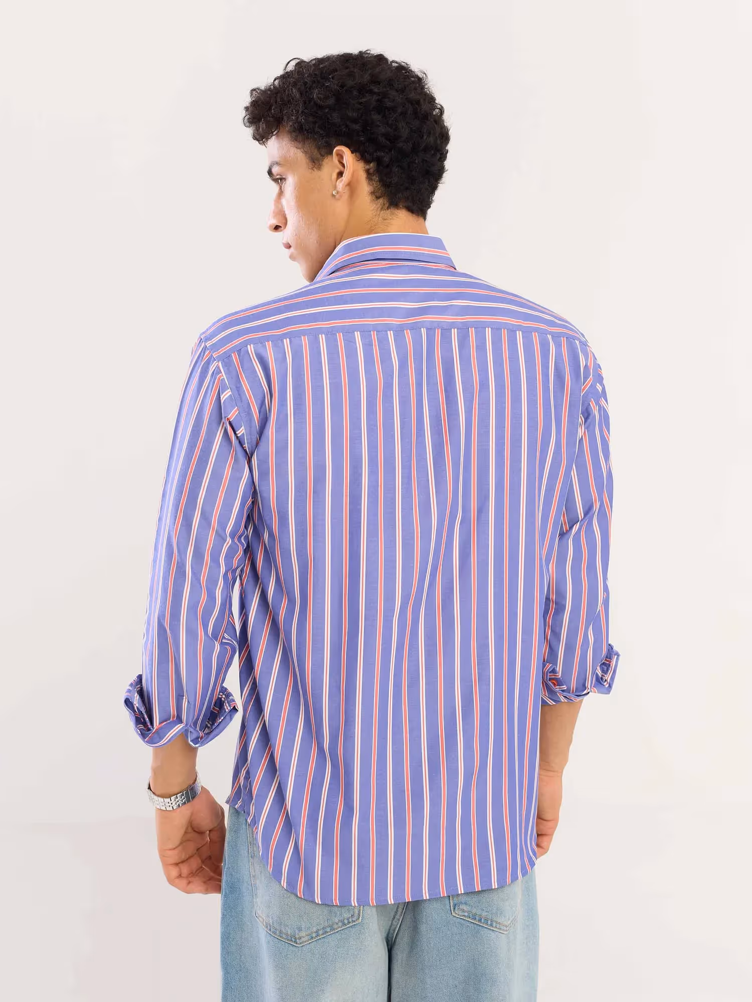 Blue & Red Striped Poplin Shirt image 8