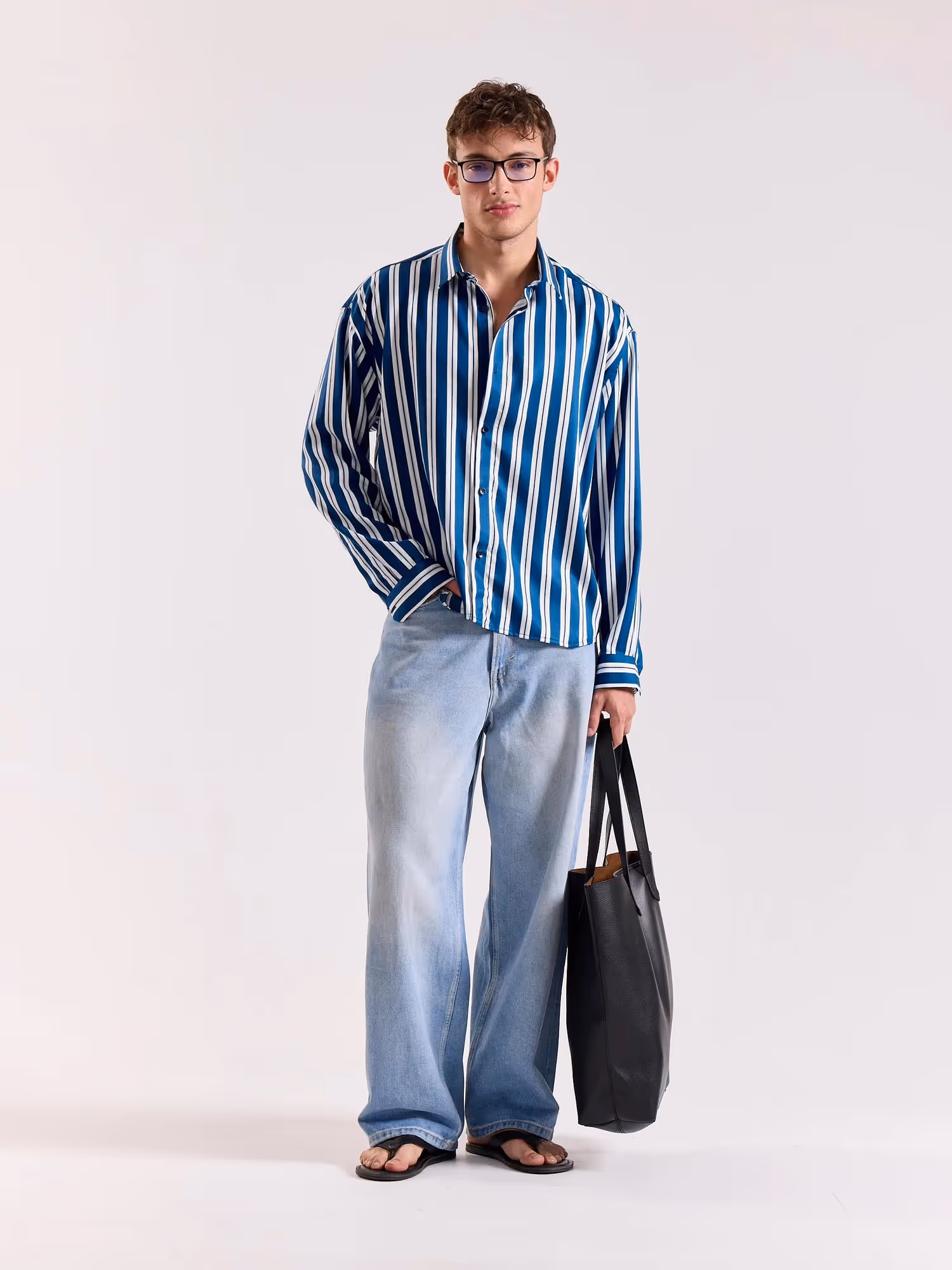 Blue & White Striped Drape Shirt image 1