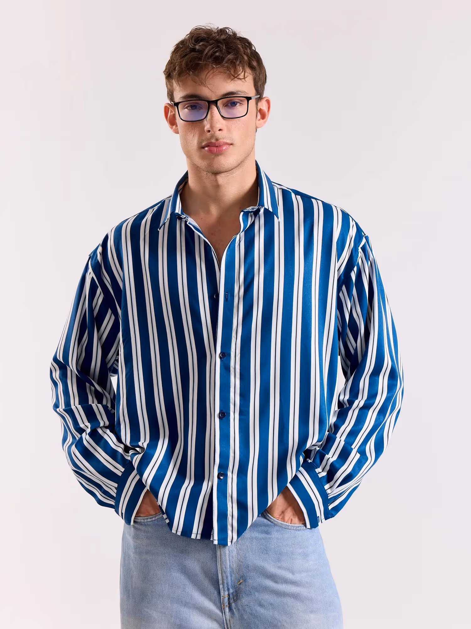 Blue & White Striped Drape Shirt image 2