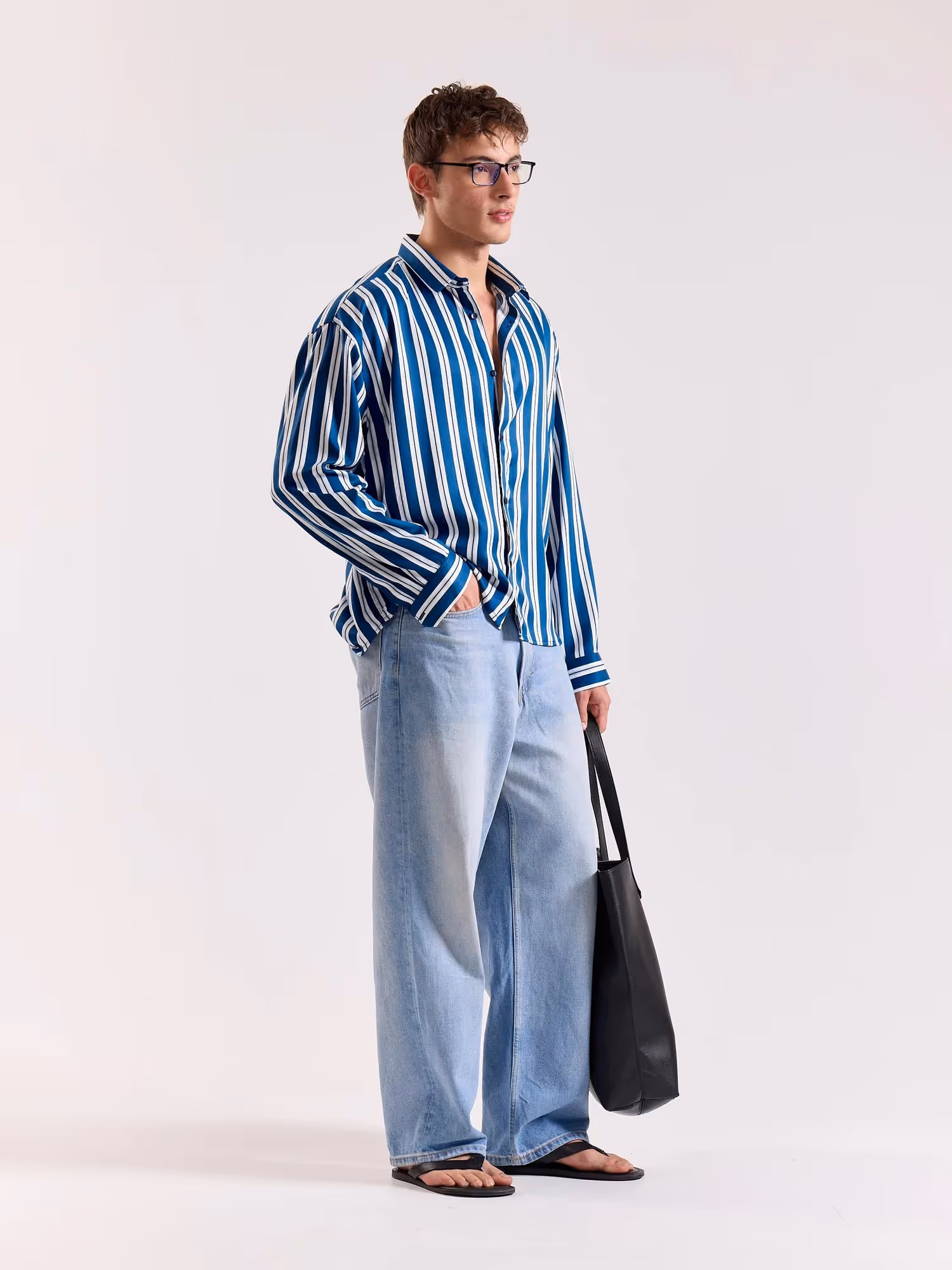 Blue & White Striped Drape Shirt image 3