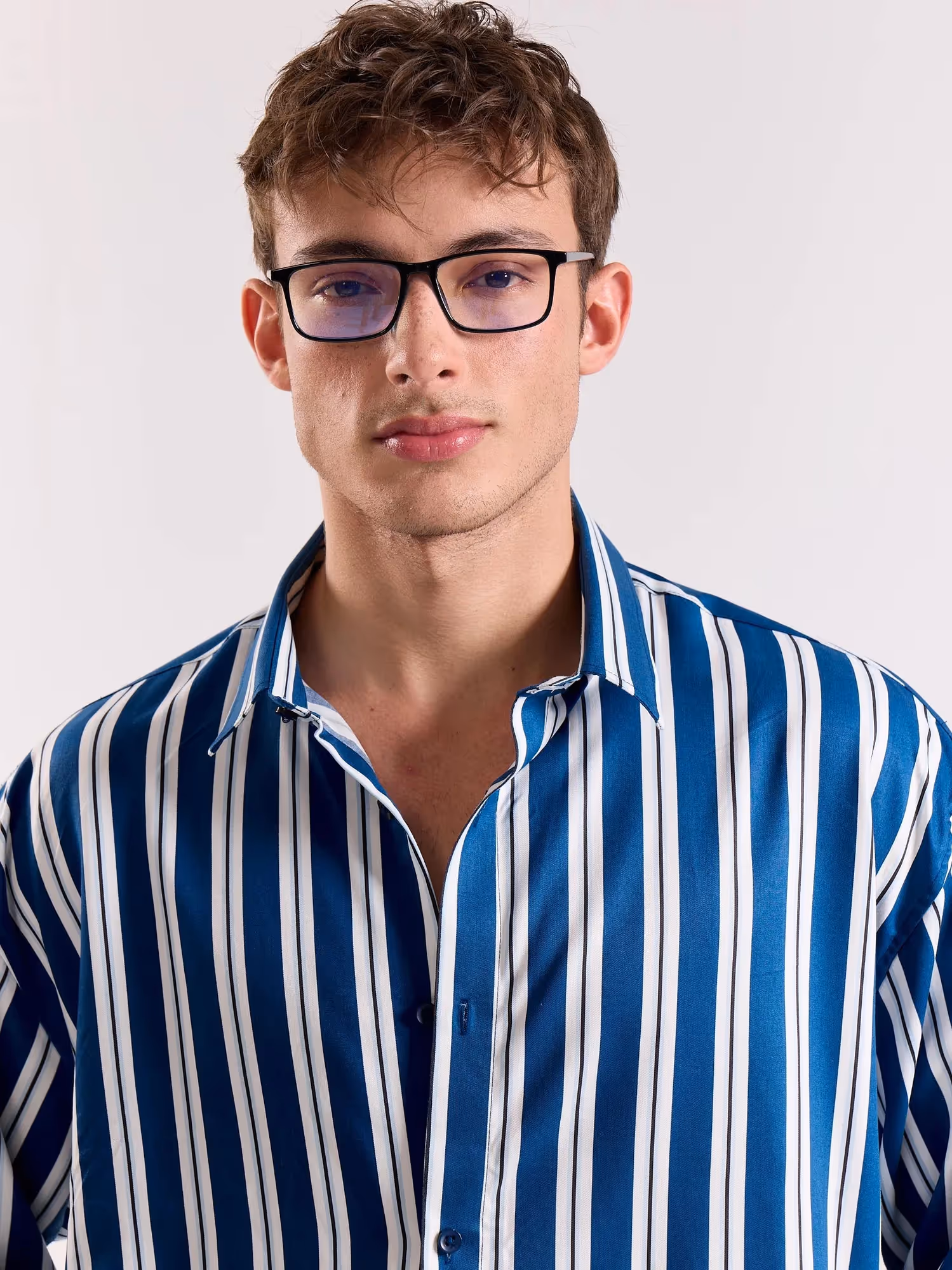 Blue & White Striped Drape Shirt image 4