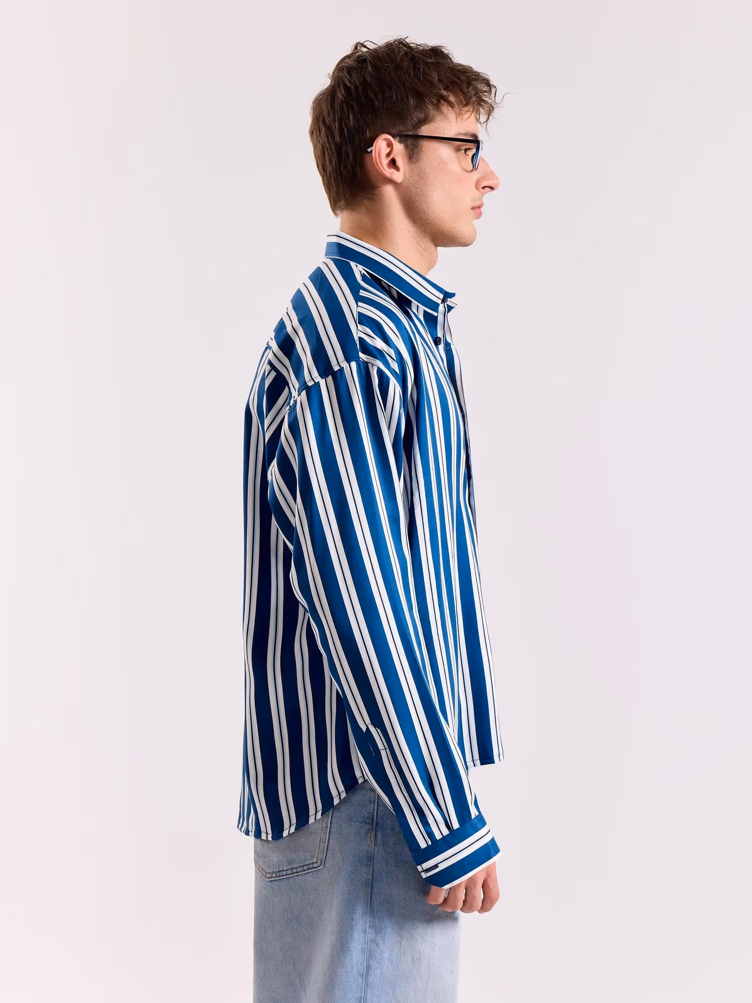 Blue & White Striped Drape Shirt image 5