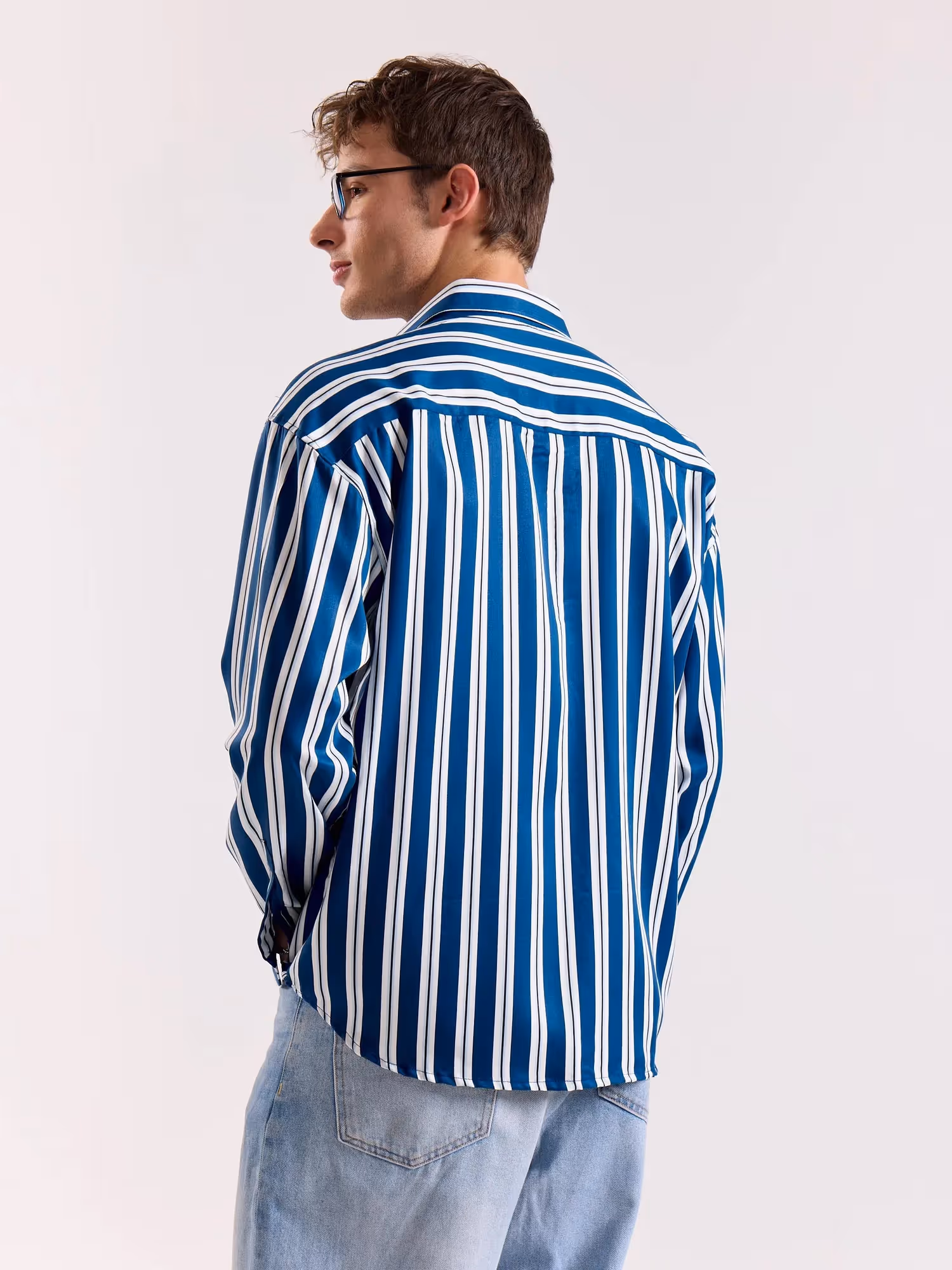 Blue & White Striped Drape Shirt image 6