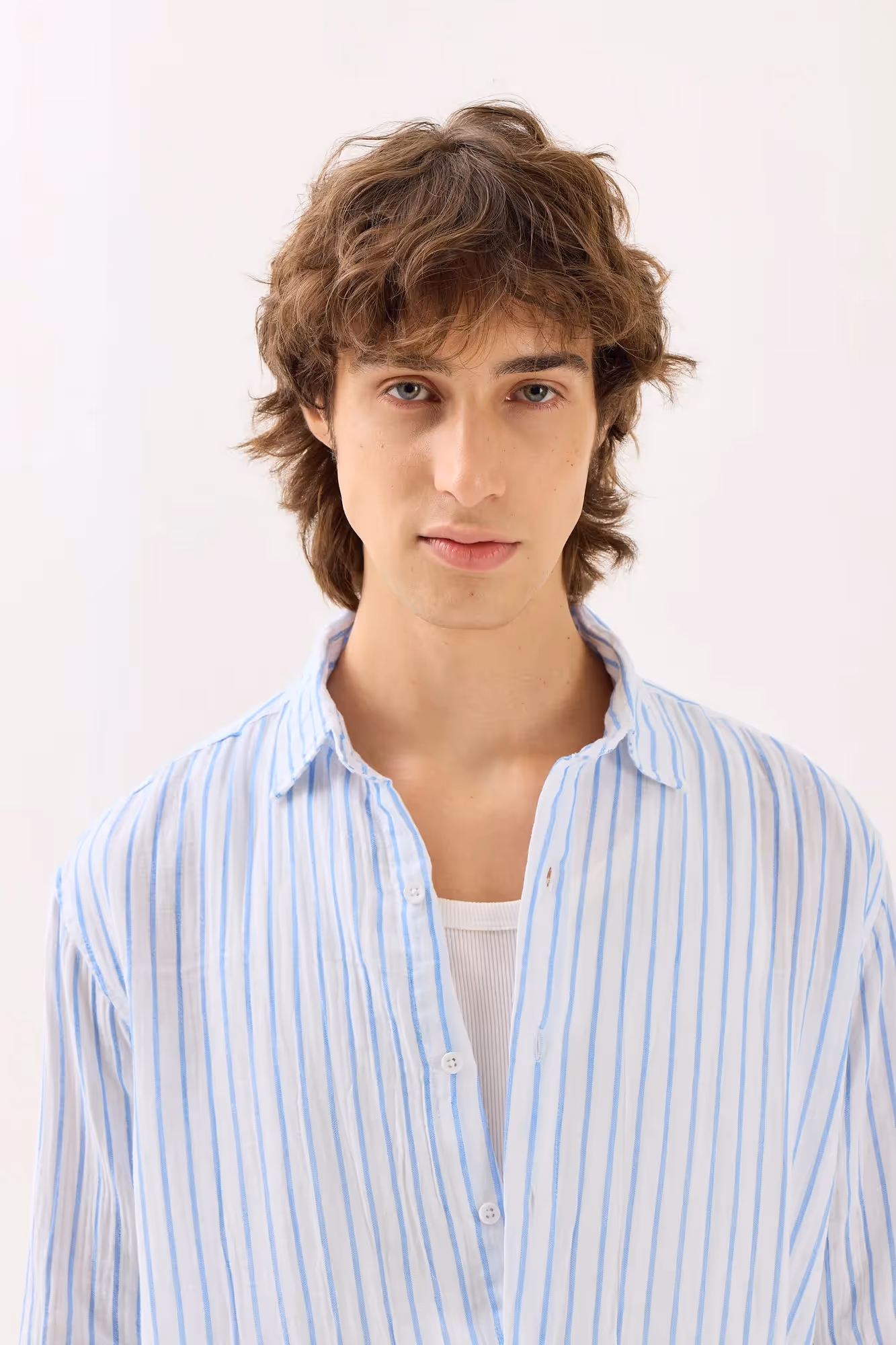 Blue & White Striped Gauze Holiday Shirt image 4