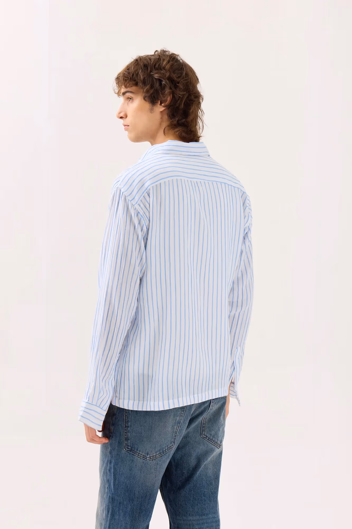 Blue & White Striped Gauze Holiday Shirt image 6