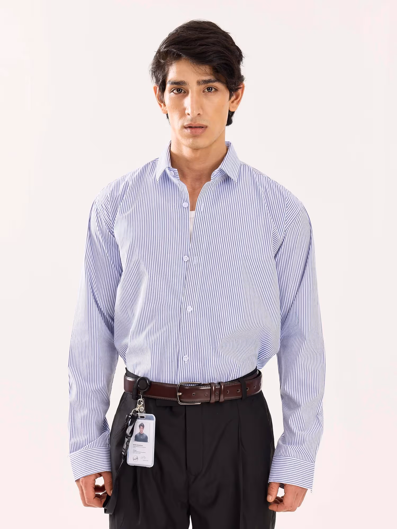 Blue & White Striped Poplin Shirt image 3