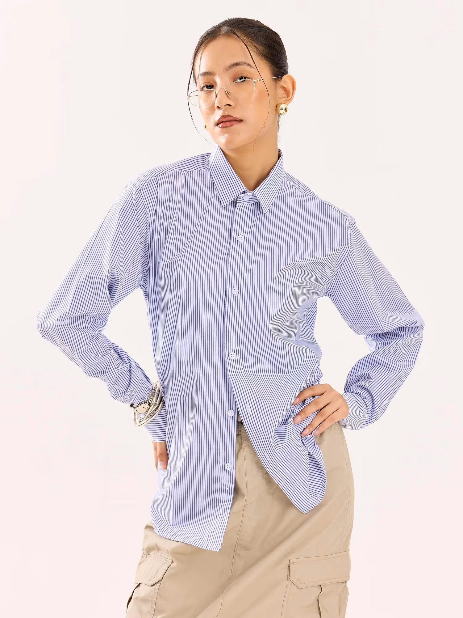 Blue & White Striped Poplin Shirt image 4