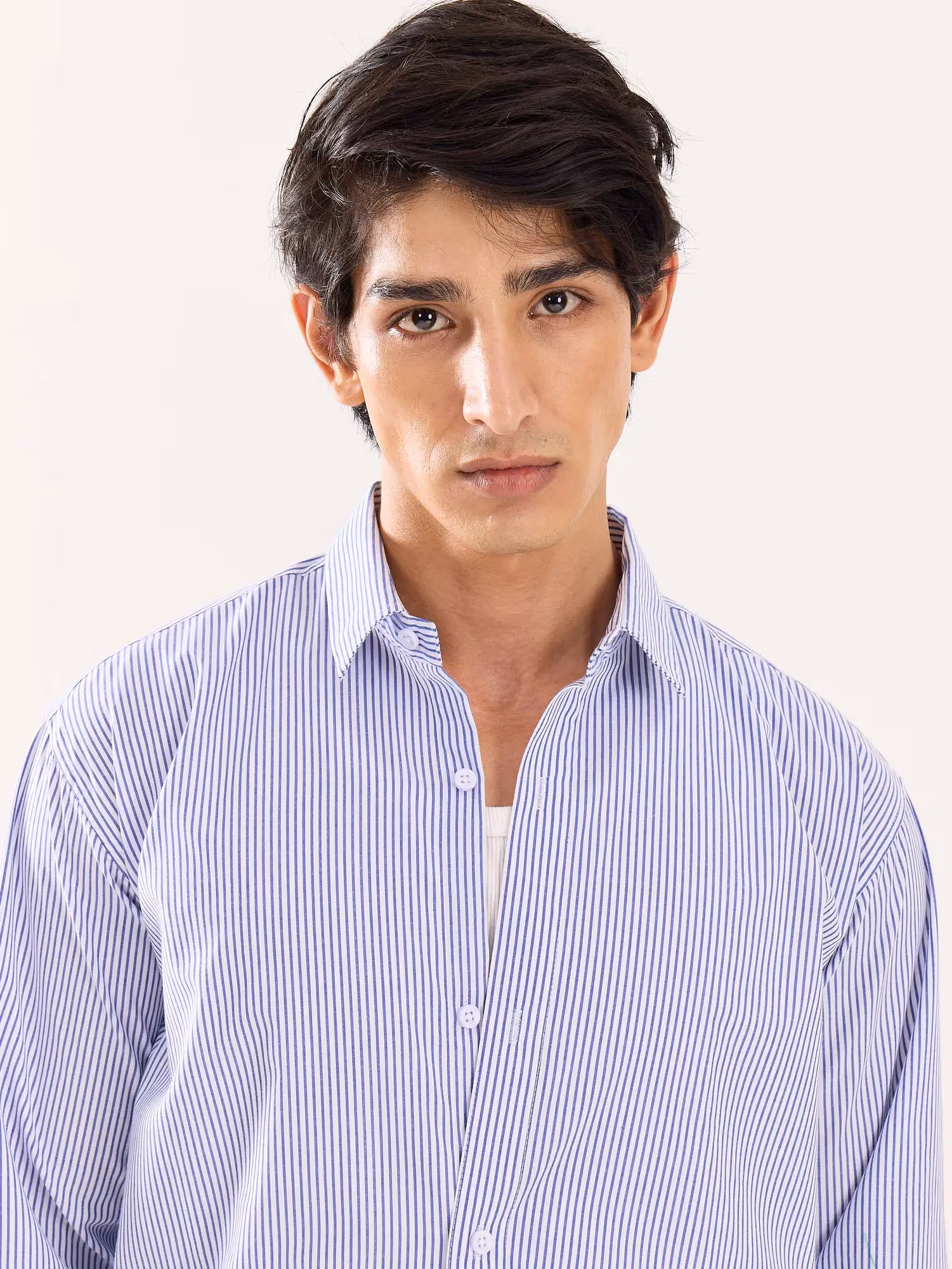 Blue & White Striped Poplin Shirt image 5