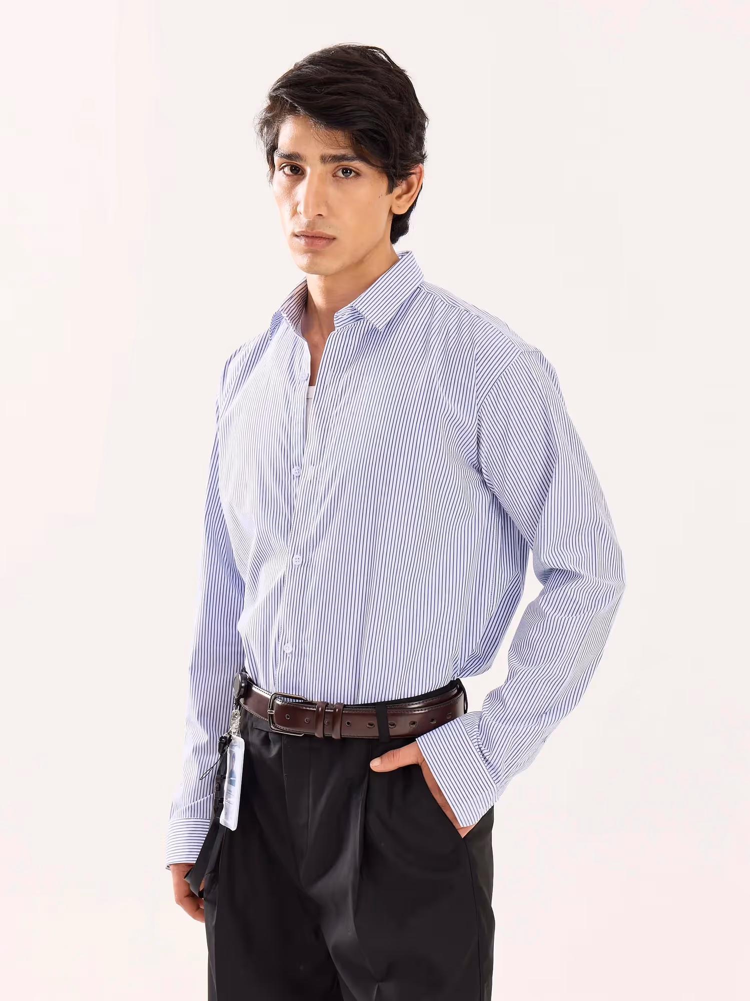 Blue & White Striped Poplin Shirt image 7