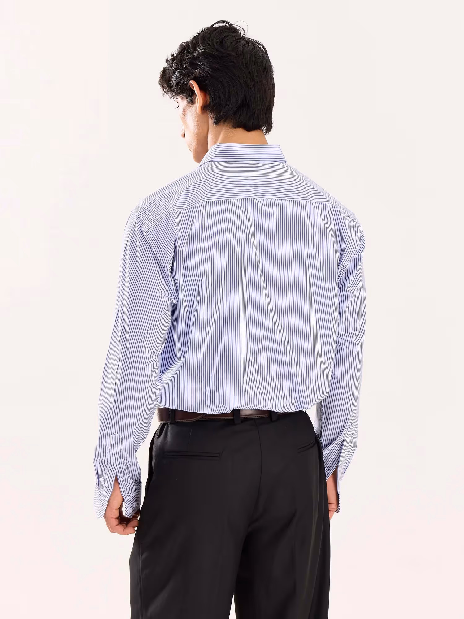 Blue & White Striped Poplin Shirt image 8