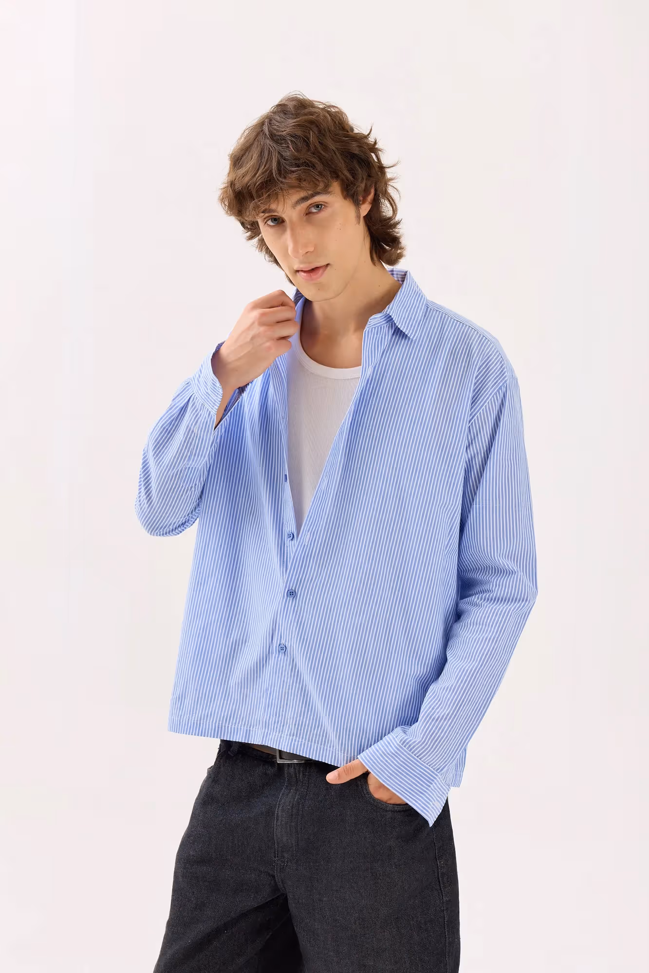 Blue & White Striped Seersucker Holiday Shirt image 5