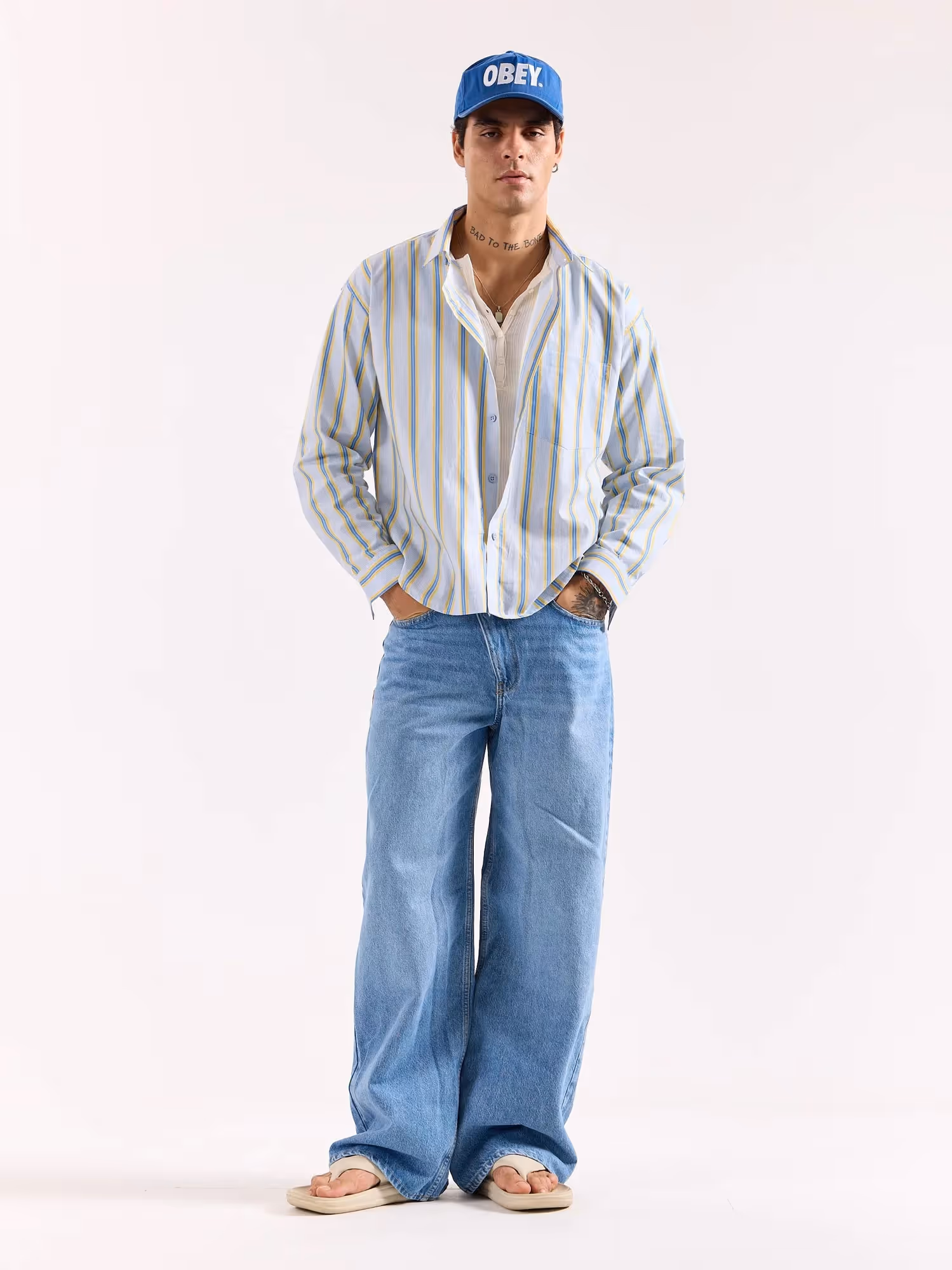 Blue & Yellow Striped Poplin Oversized Shirt image 1
