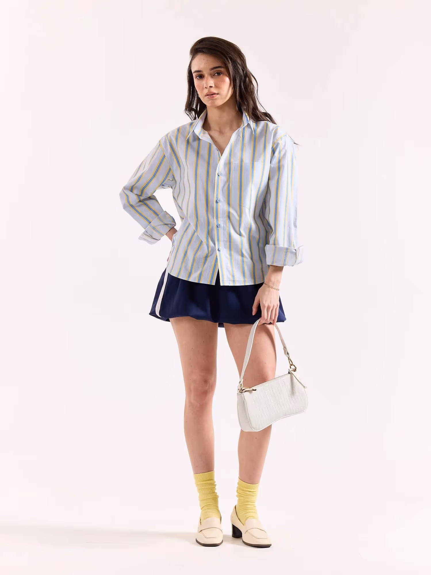 Blue & Yellow Striped Poplin Oversized Shirt image 2