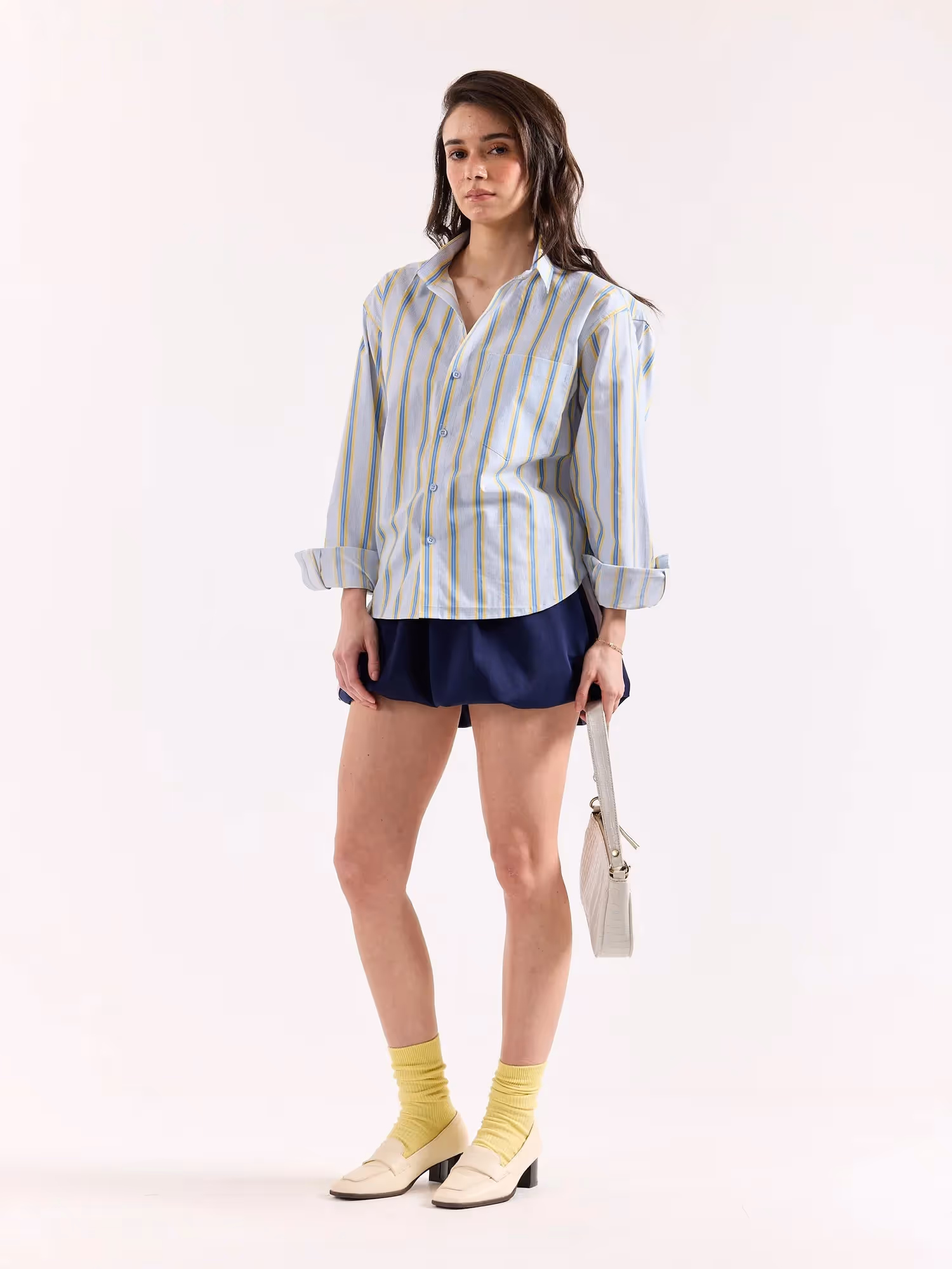 Blue & Yellow Striped Poplin Oversized Shirt image 6