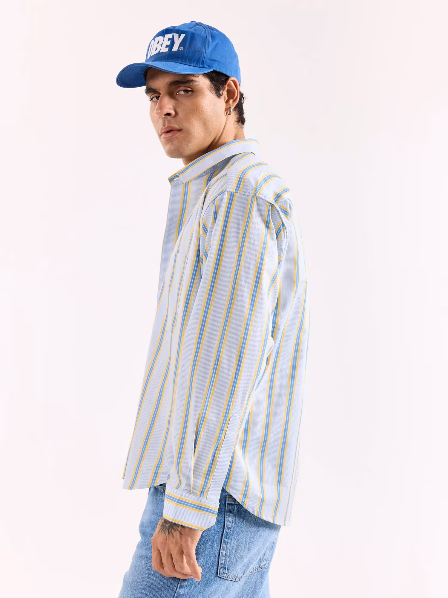 Blue & Yellow Striped Poplin Oversized Shirt image 7