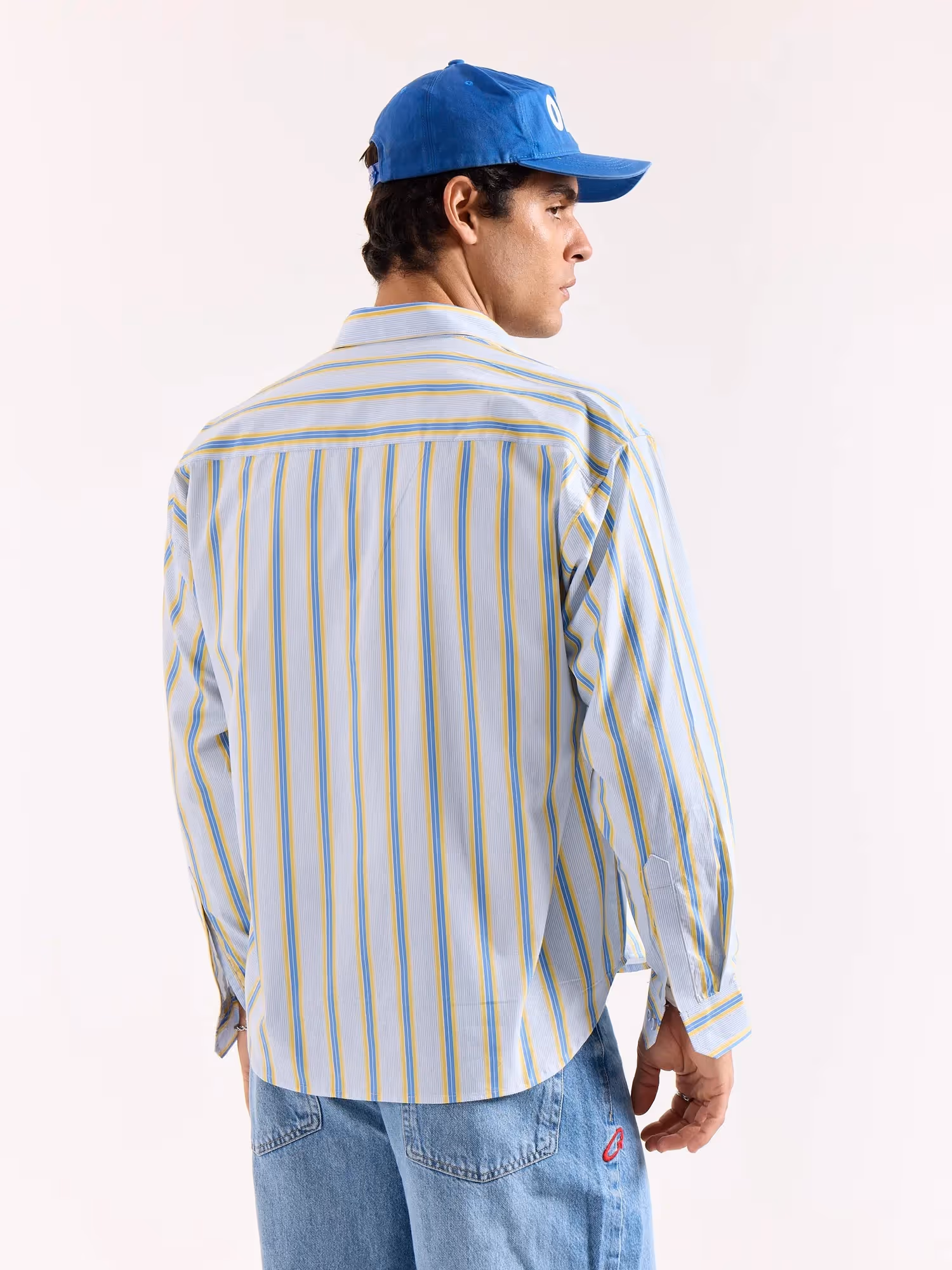 Blue & Yellow Striped Poplin Oversized Shirt image 8