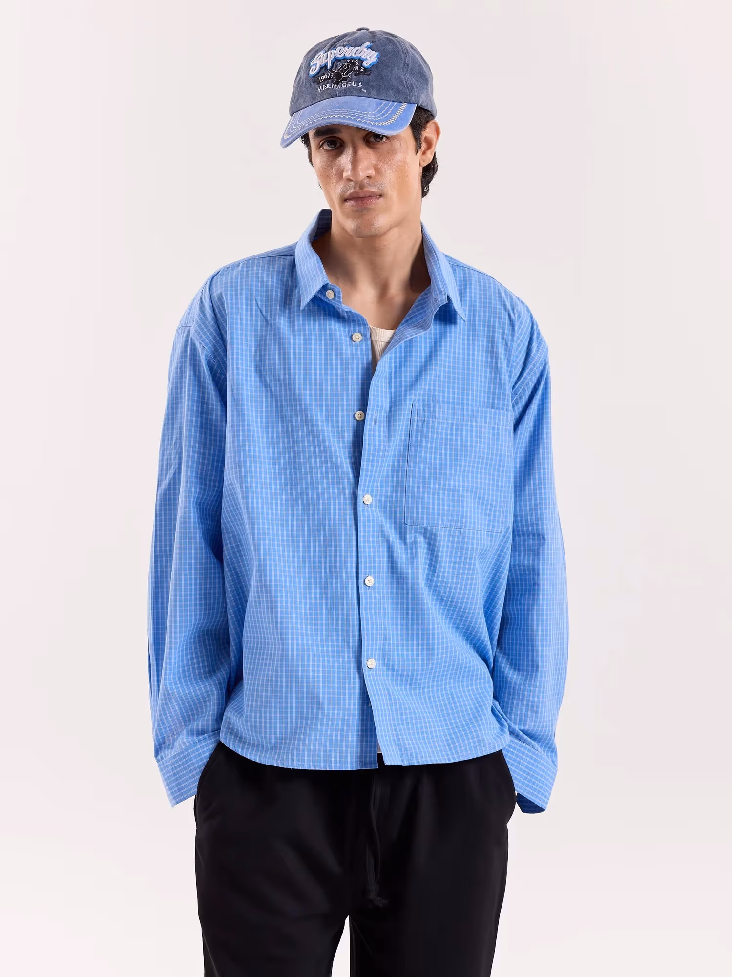 Blue Box Checkered Cropped Shirt image 3
