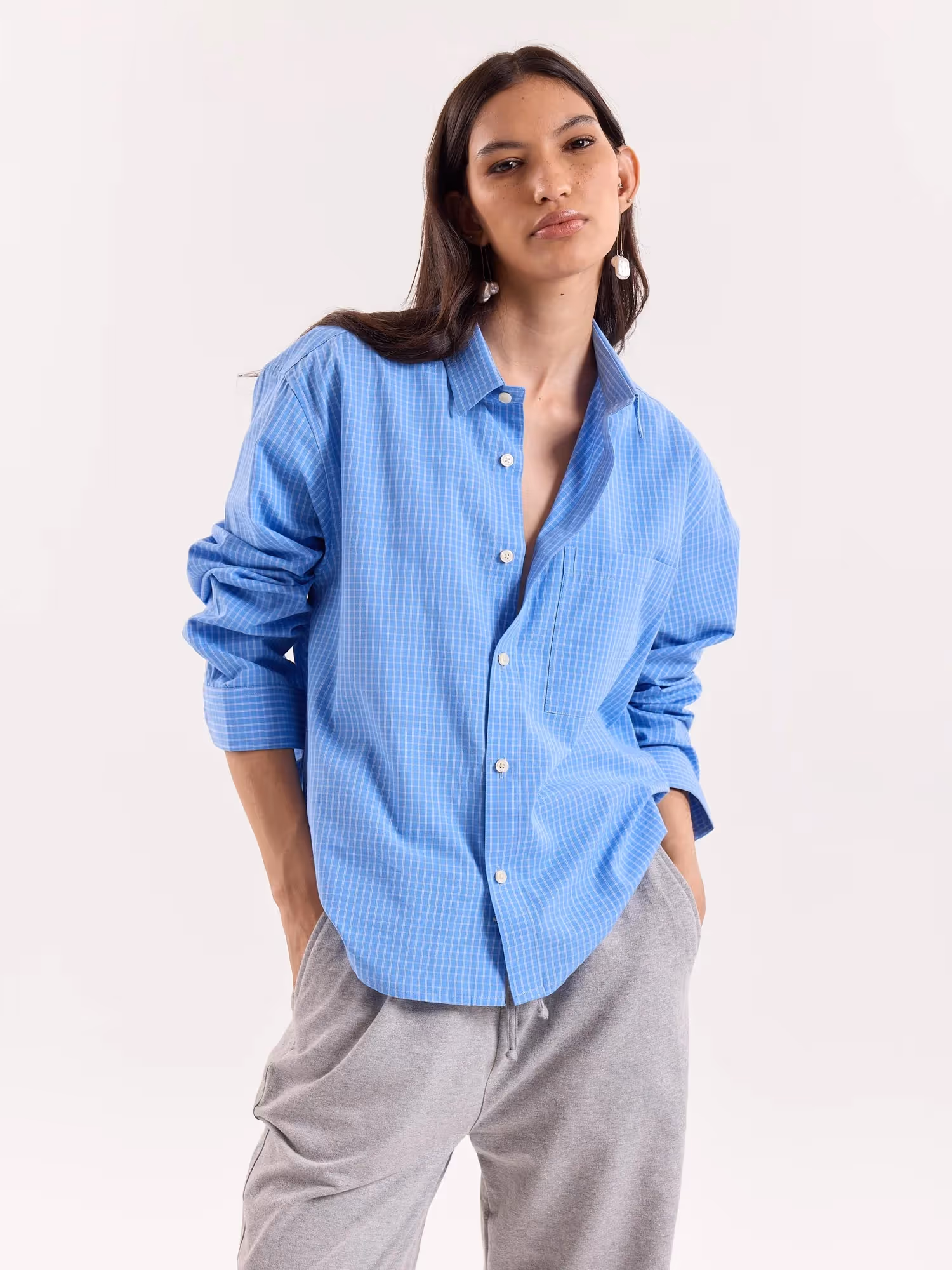 Blue Box Checkered Cropped Shirt image 4