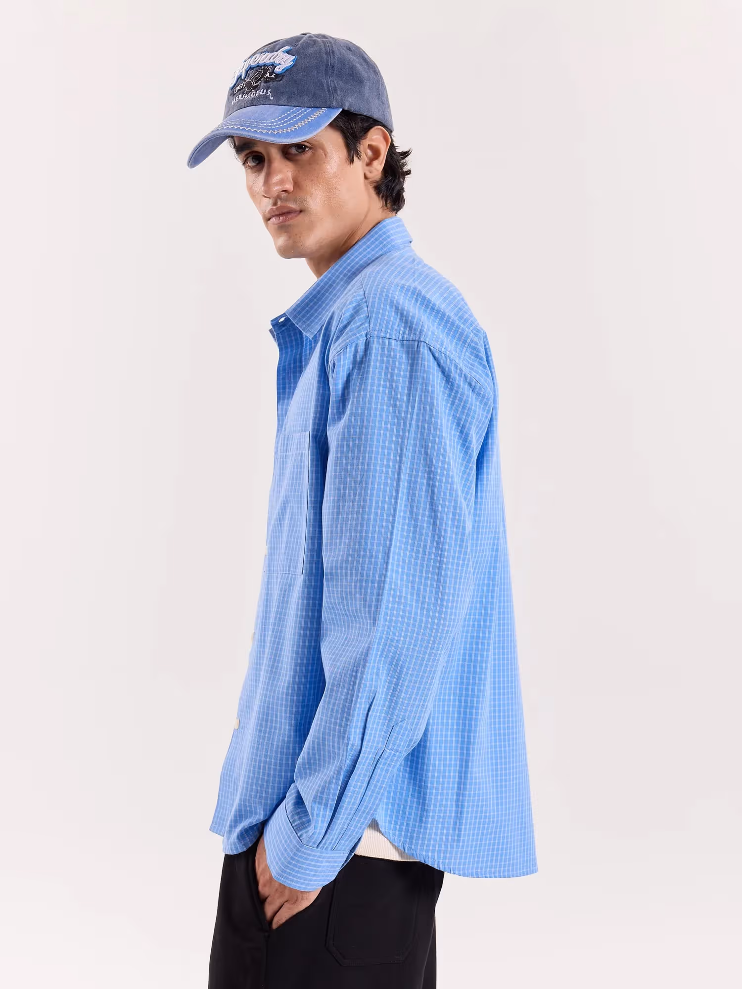 Blue Box Checkered Cropped Shirt image 5