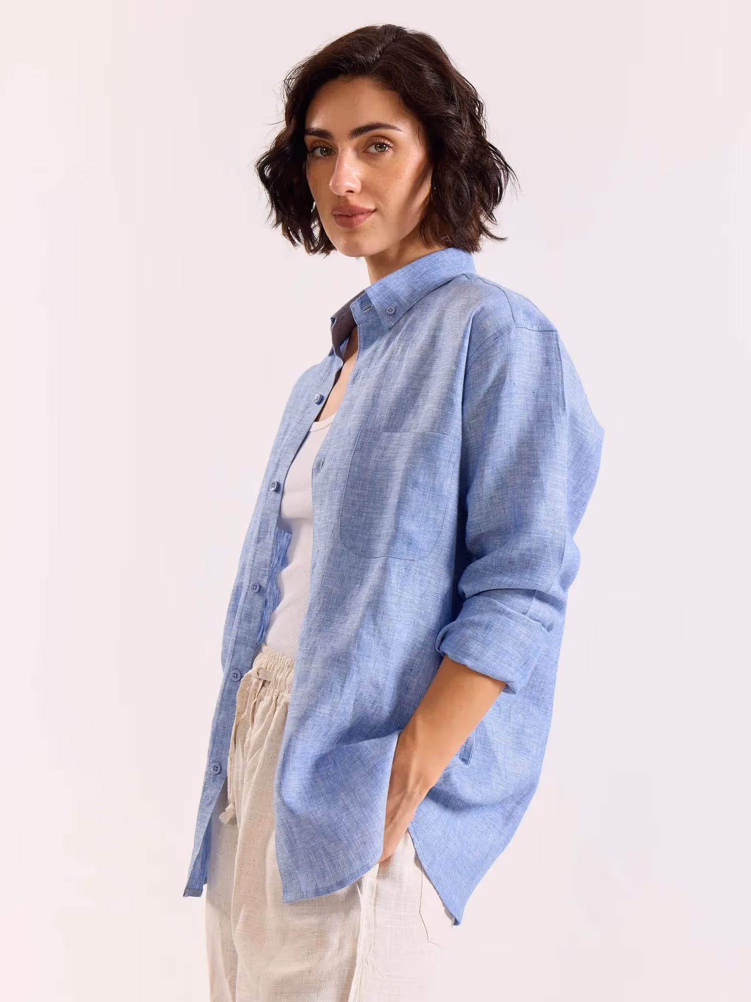 Blue Chambray Irish Linen Shirt image 7