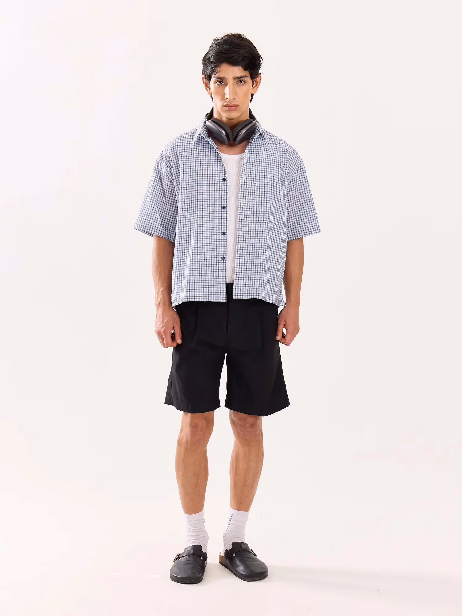 Blue Checkered Cropped Shirt image 1
