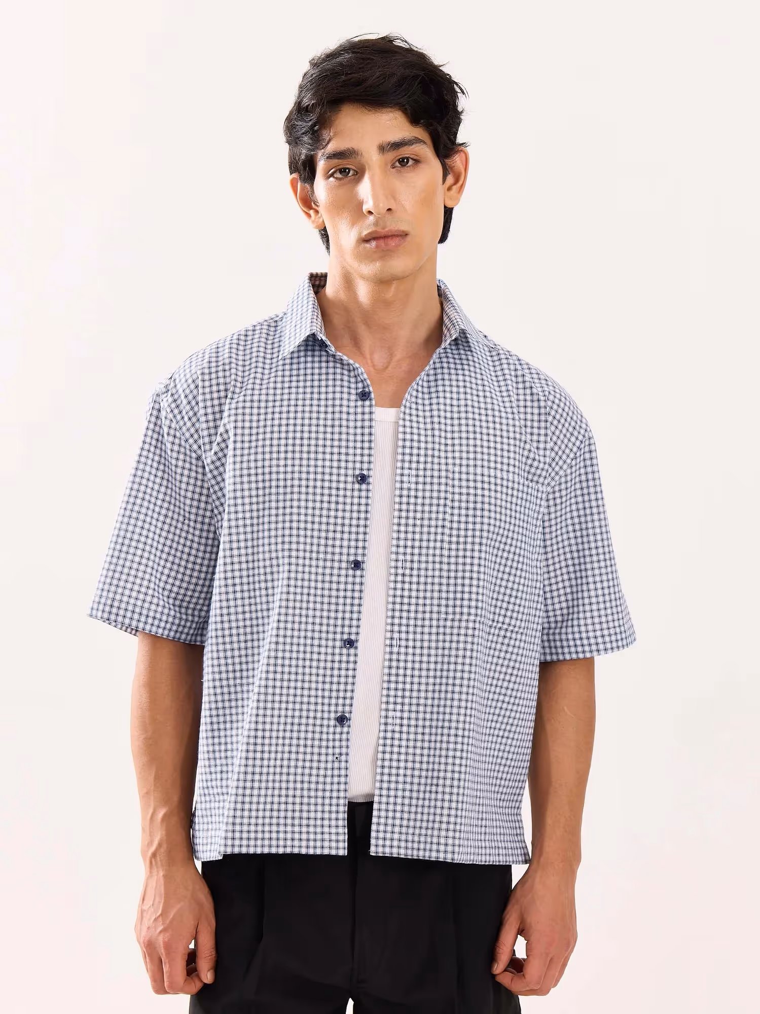 Blue Checkered Cropped Shirt  image 3