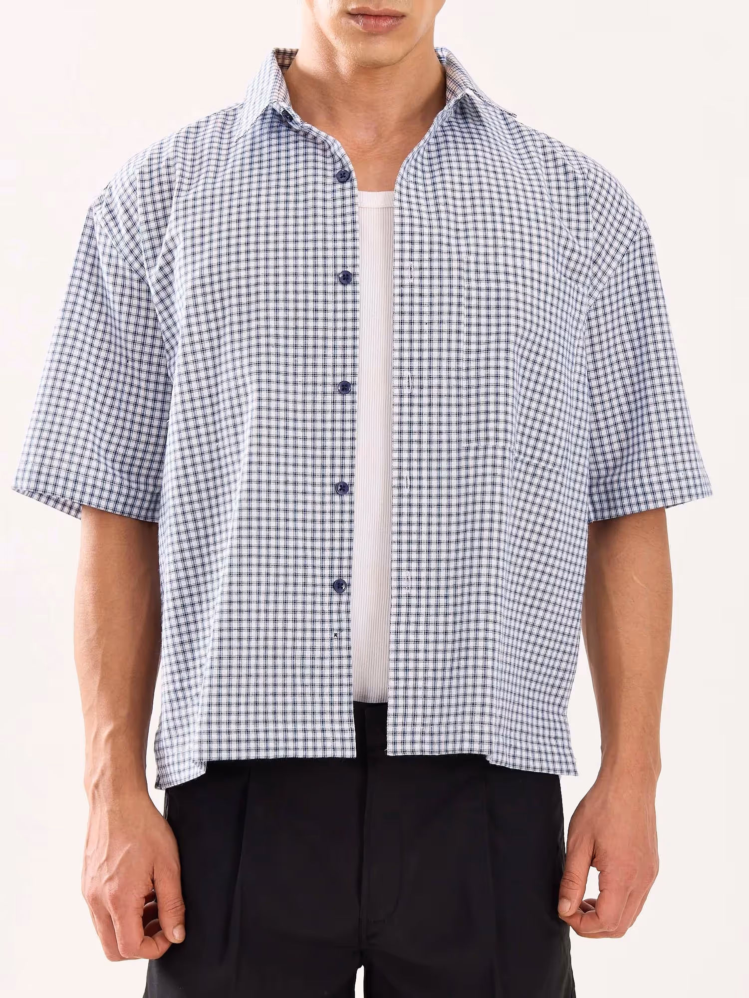 Blue Checkered Cropped Shirt  image 5