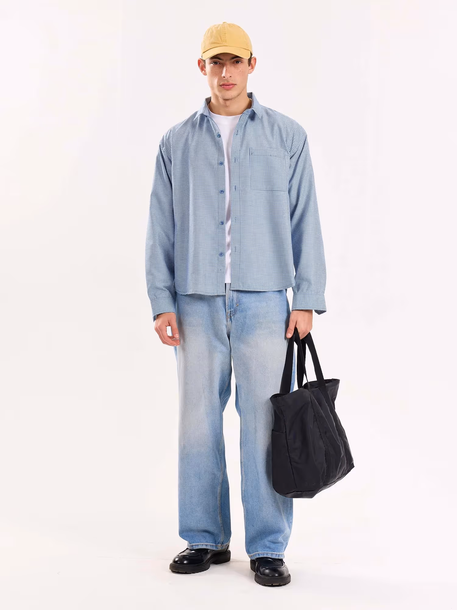 Blue Checkered Oversized Cropped Shirt image 1