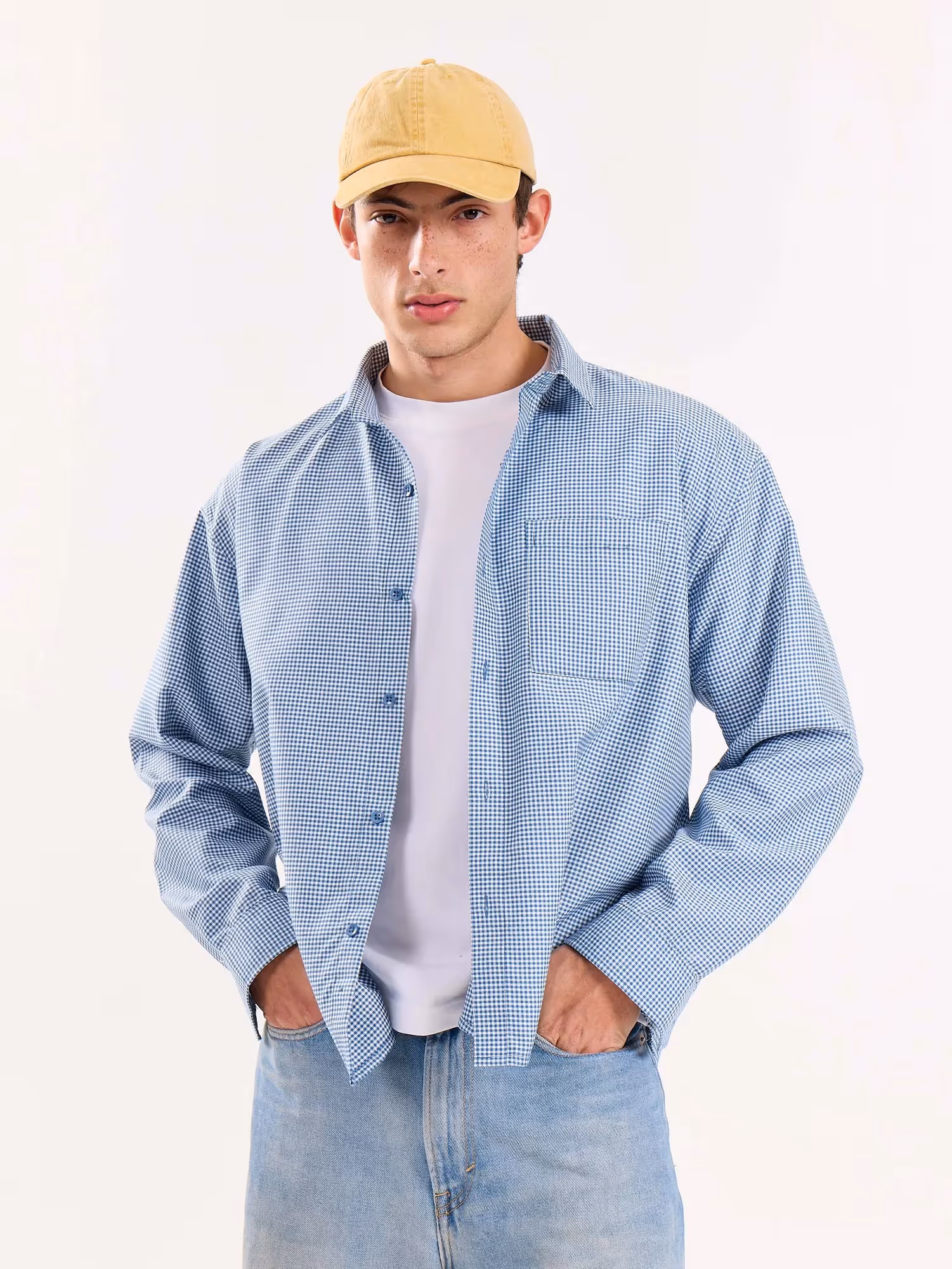 Blue Checkered Oversized Cropped Shirt  image 2