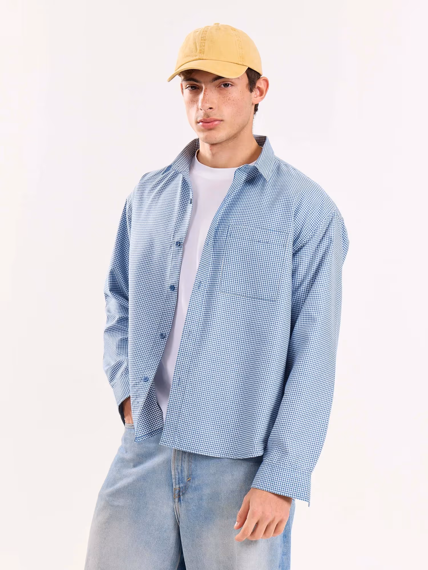 Blue Checkered Oversized Cropped Shirt  image 6