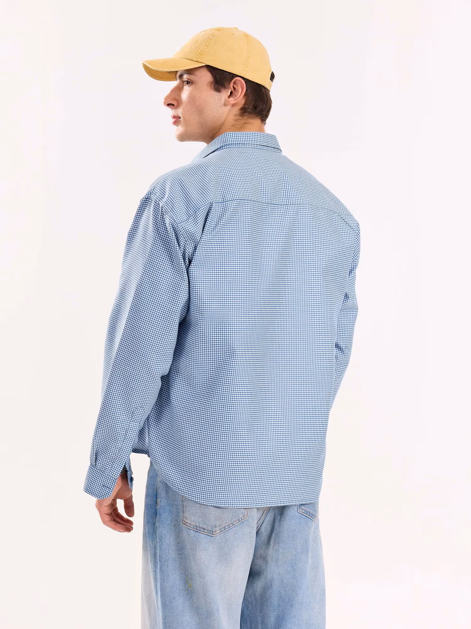 Blue Checkered Oversized Cropped Shirt  image 8