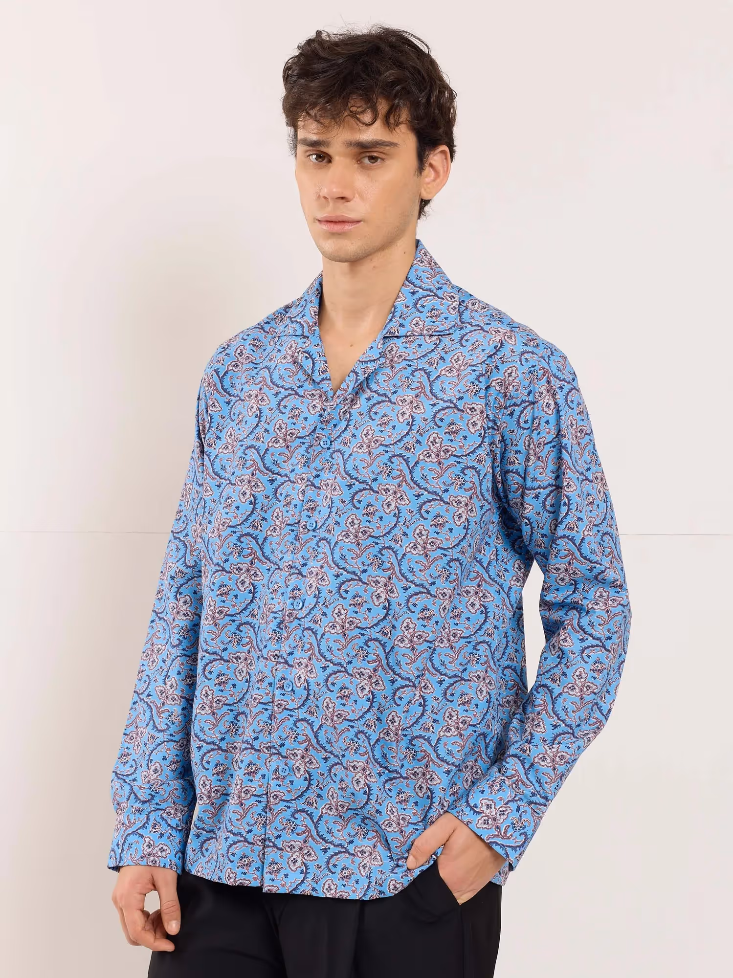 Blue Floral Vine Printed Resort Shirt image 4