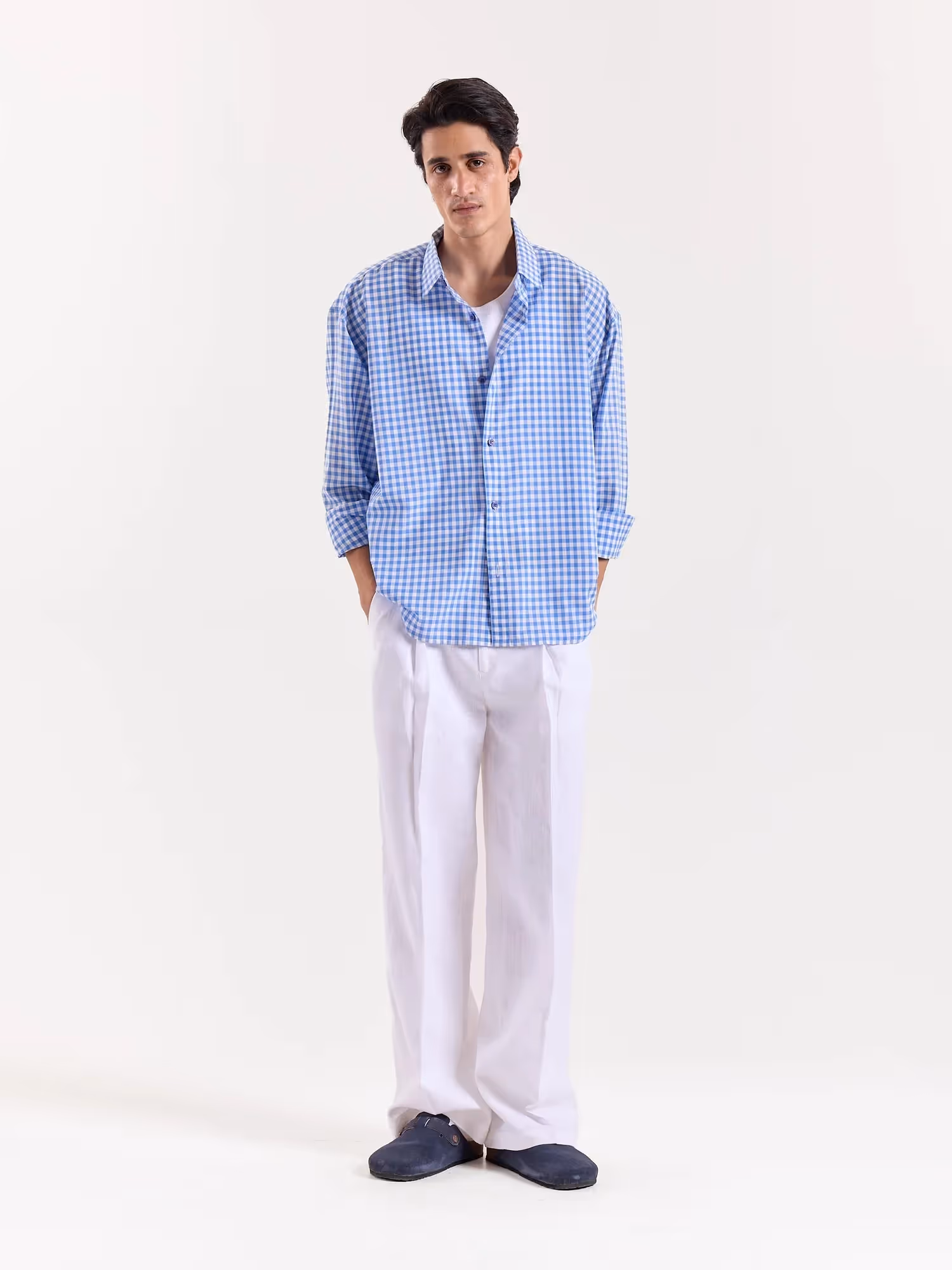 Blue Gingham Cropped Shirt image 1