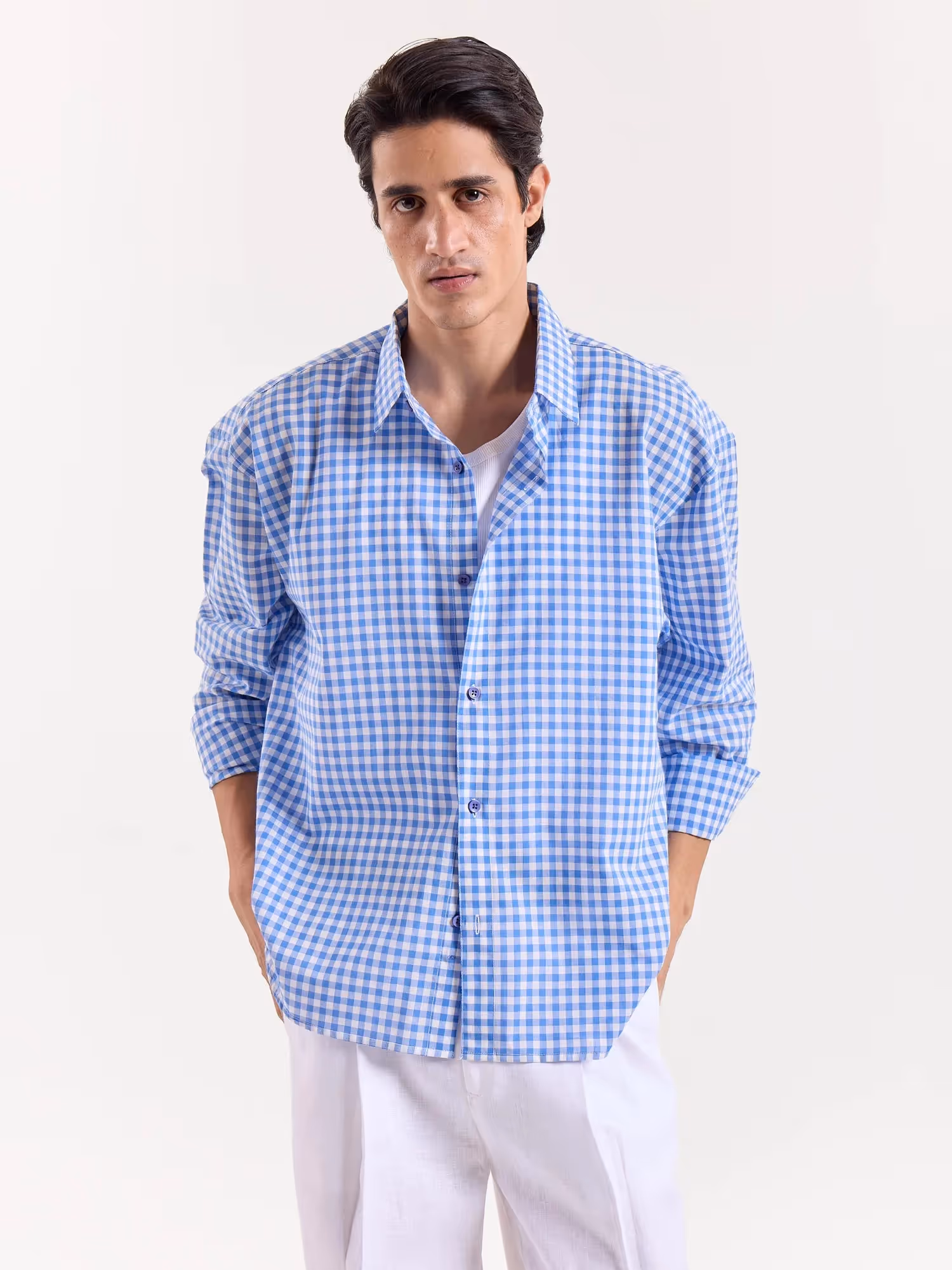 Blue Gingham Cropped Shirt  image 3