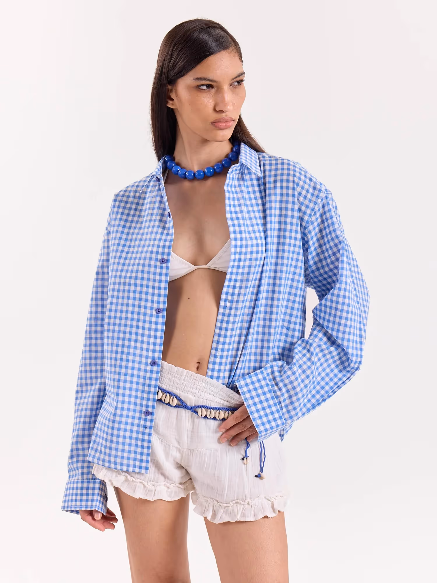 Blue Gingham Cropped Shirt  image 4